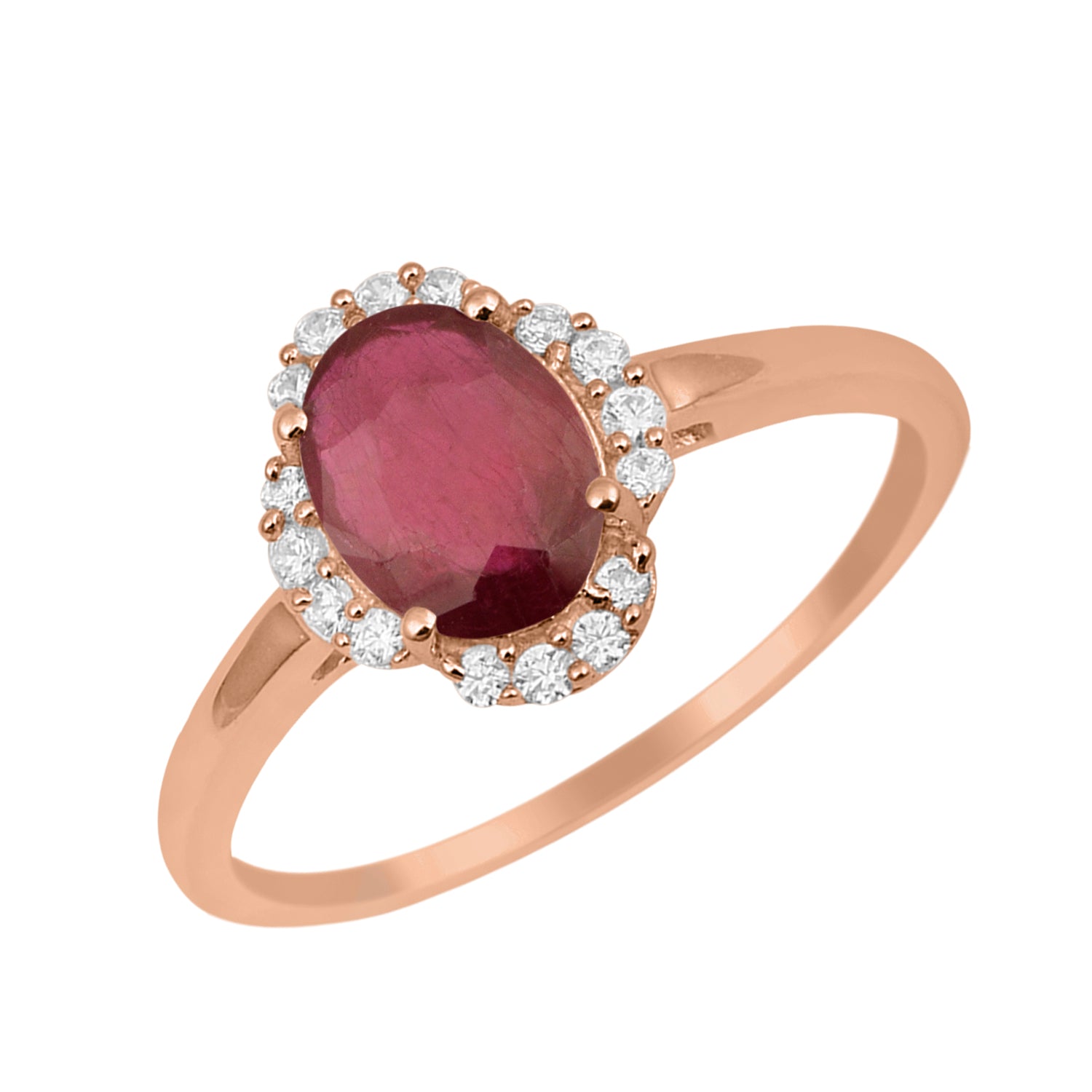 Ruby Oval 8x6 MM Solitaire Halo Ring - Sterling Silver