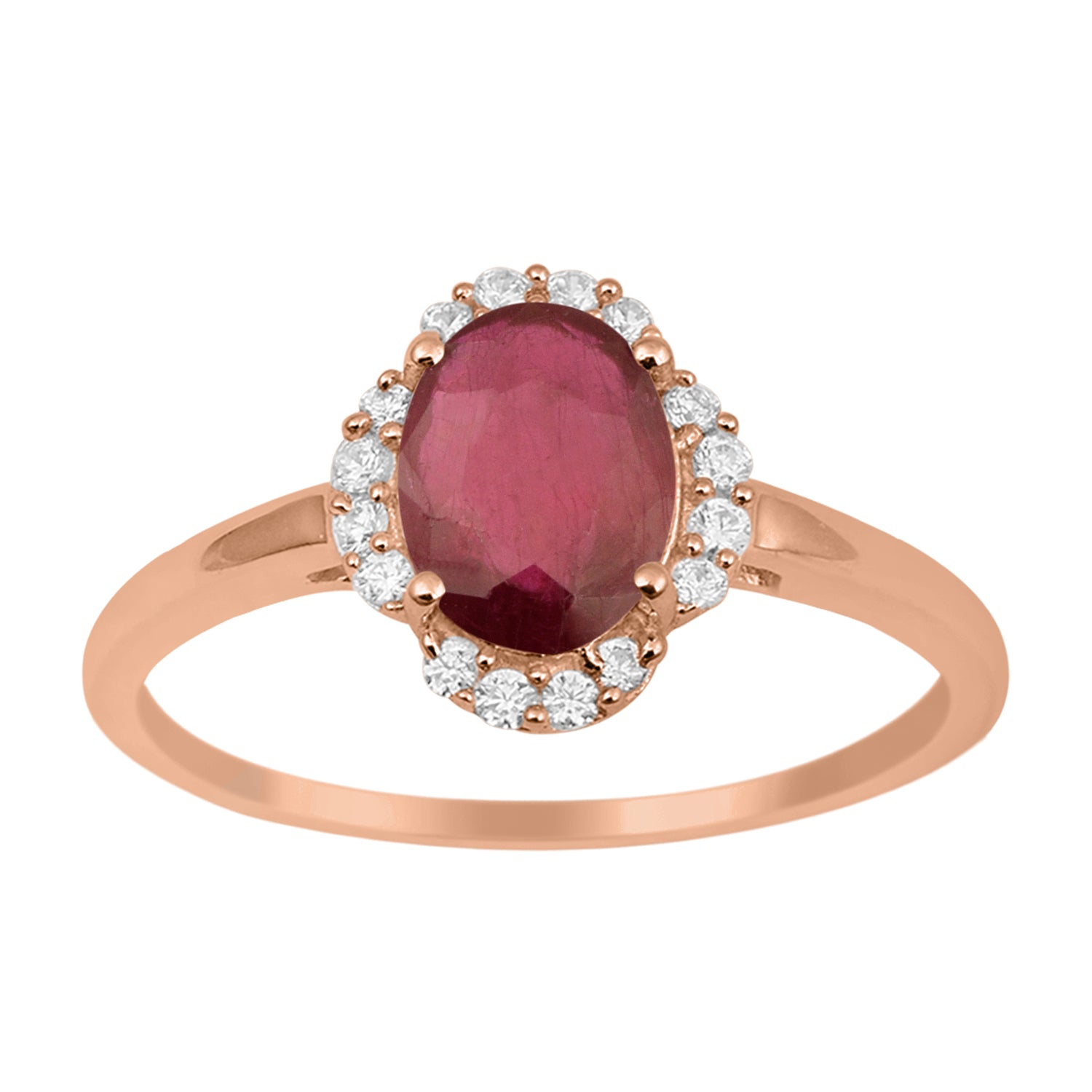 Ruby Oval 8x6 MM Solitaire Halo Ring - Sterling Silver