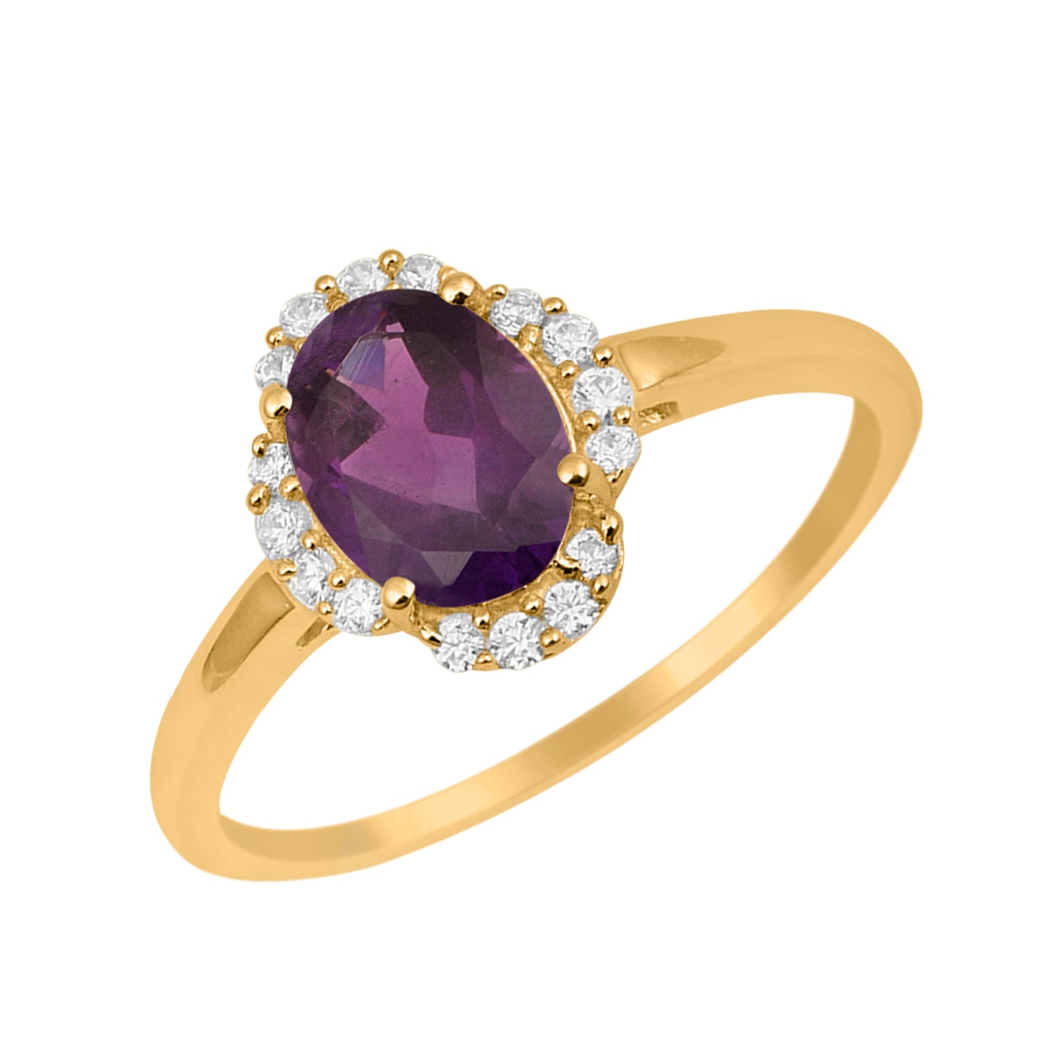Amethyst Oval 8x6 MM Solitaire Halo Ring - Sterling Silver