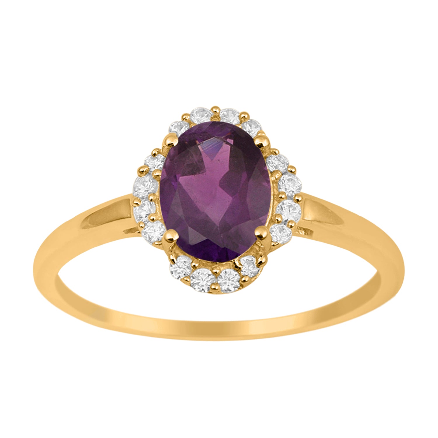 Amethyst Oval 8x6 MM Solitaire Halo Ring - Sterling Silver