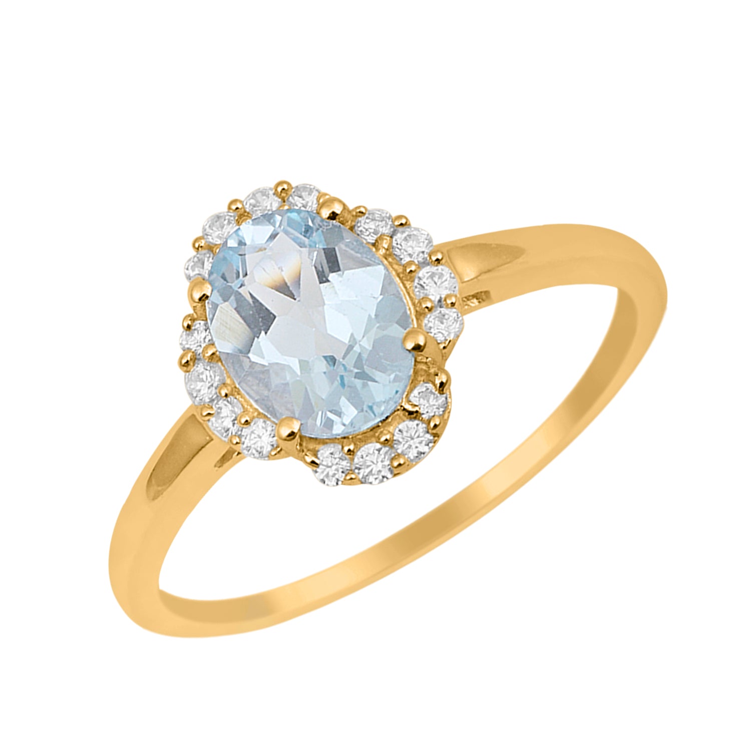 Aquamarine Oval 8x6 MM Solitaire Halo Ring - Sterling Silver