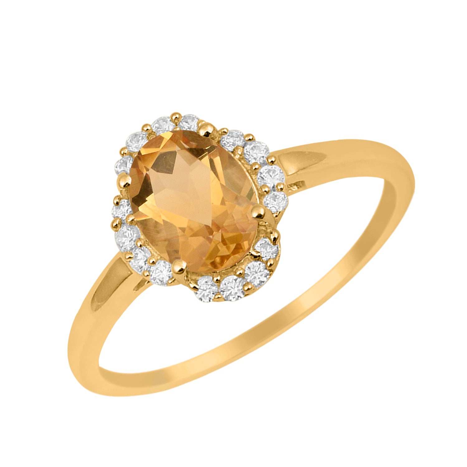 Citrine Oval 8x6 MM Solitaire Halo Ring - Sterling Silver