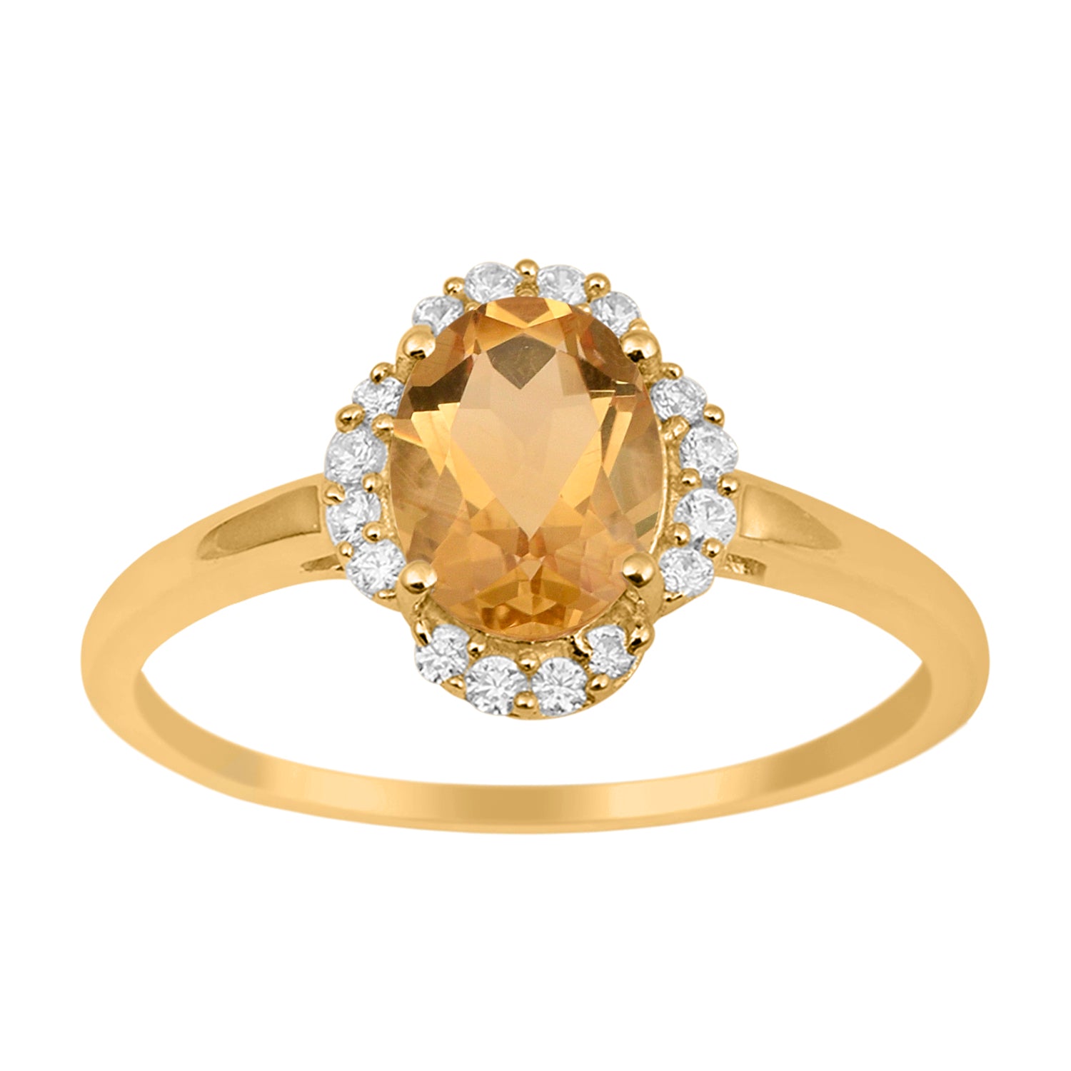 Citrine Oval 8x6 MM Solitaire Halo Ring - Sterling Silver