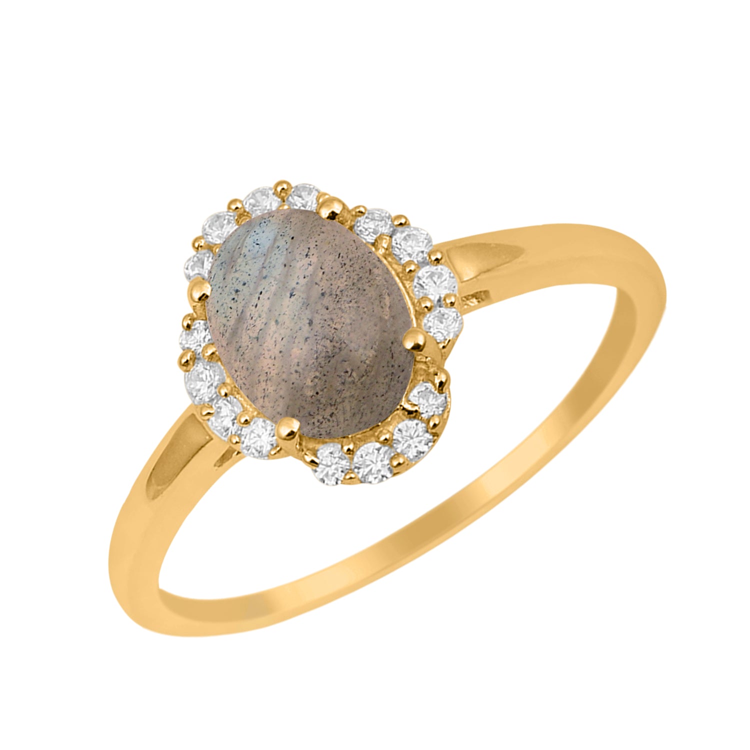 Labradorite Oval 8x6 MM Solitaire Halo Ring - Sterling Silver