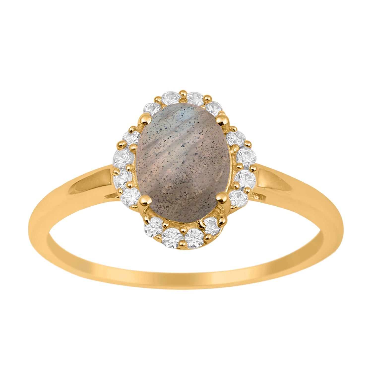 Labradorite Oval 8x6 MM Solitaire Halo Ring - Sterling Silver