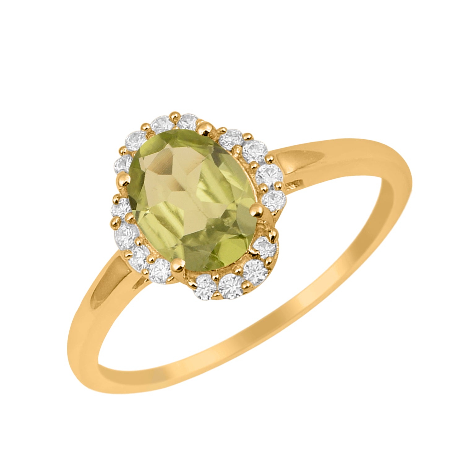 Peridot Oval 8x6 MM Solitaire Halo Ring - Sterling Silver