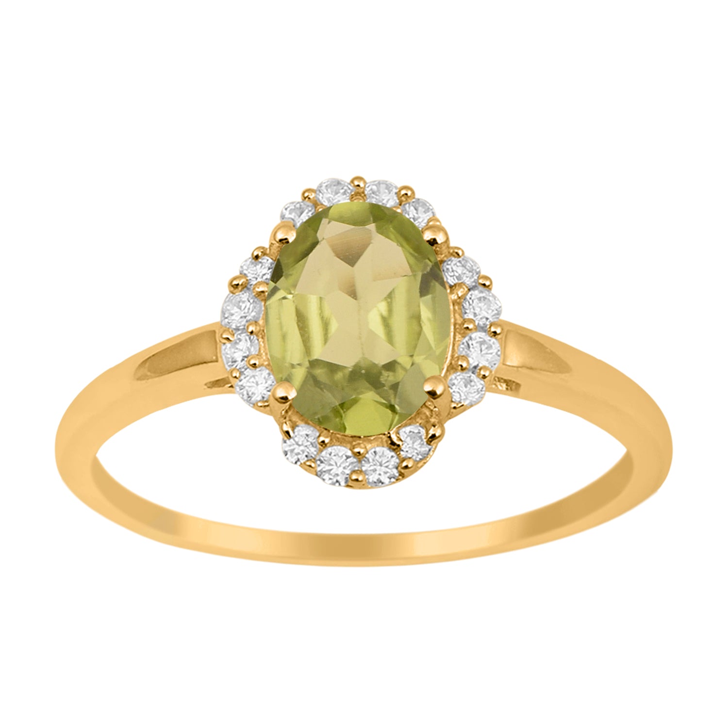 Peridot Oval 8x6 MM Solitaire Halo Ring - Sterling Silver
