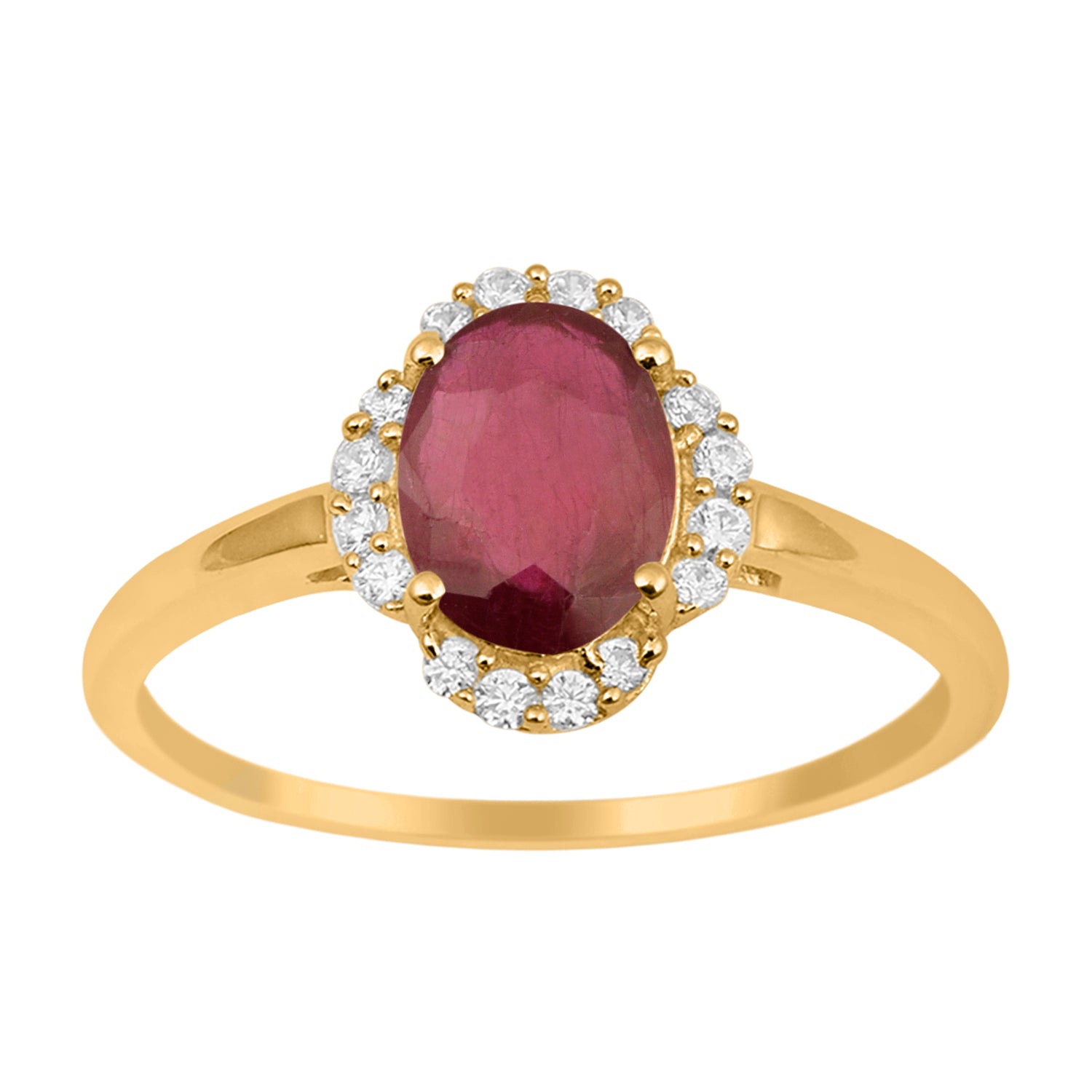 Ruby Oval 8x6 MM Solitaire Halo Ring - Sterling Silver