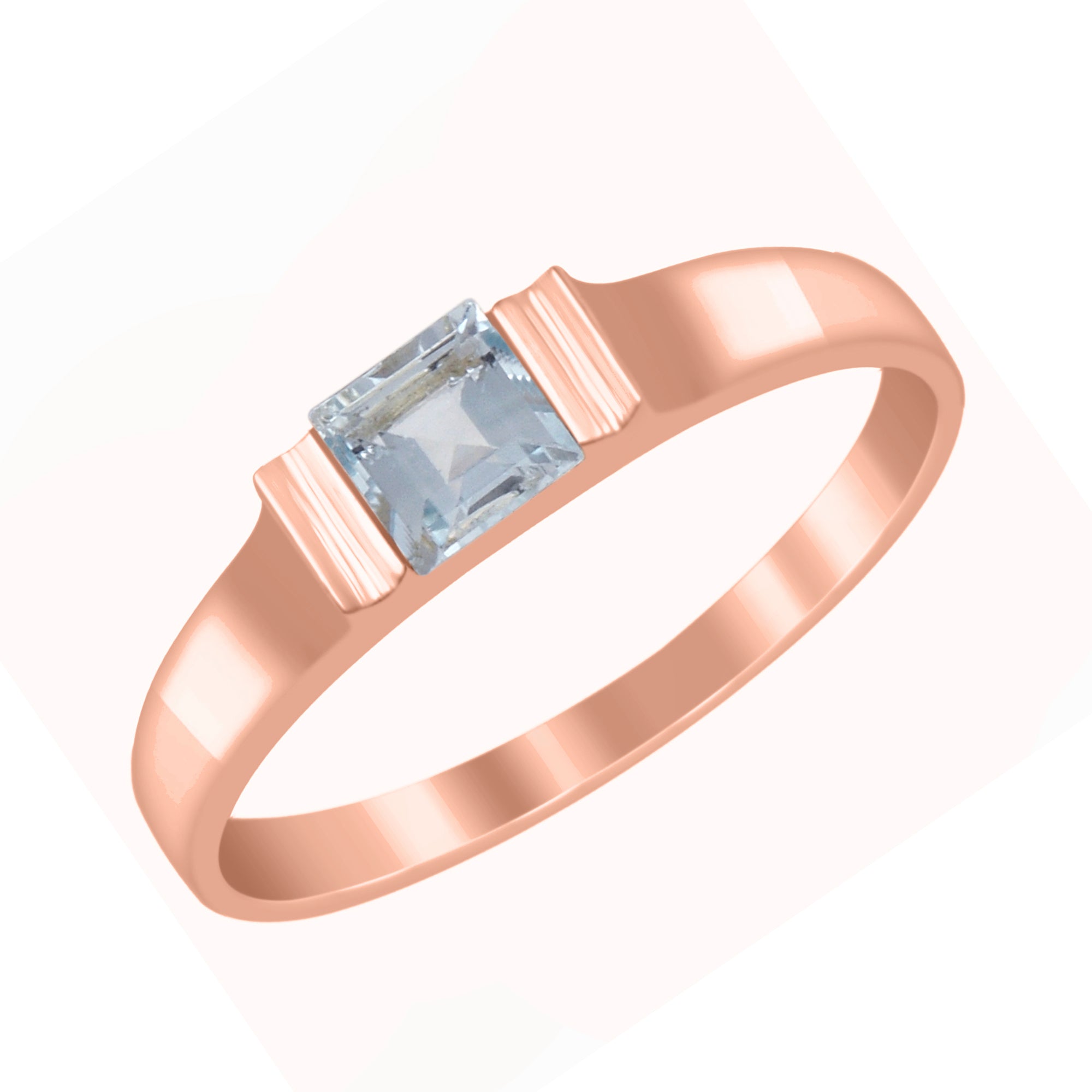 Aquamarine 4MM Princess Cut Stacking Ring - Sterling Silver