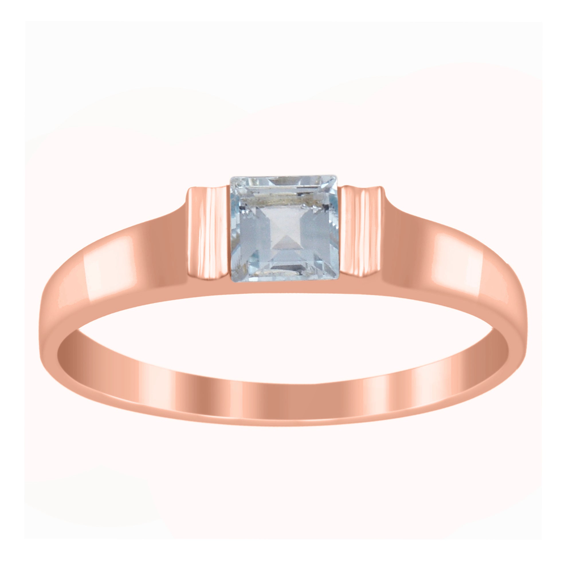 Aquamarine 4MM Princess Cut Stacking Ring - Sterling Silver