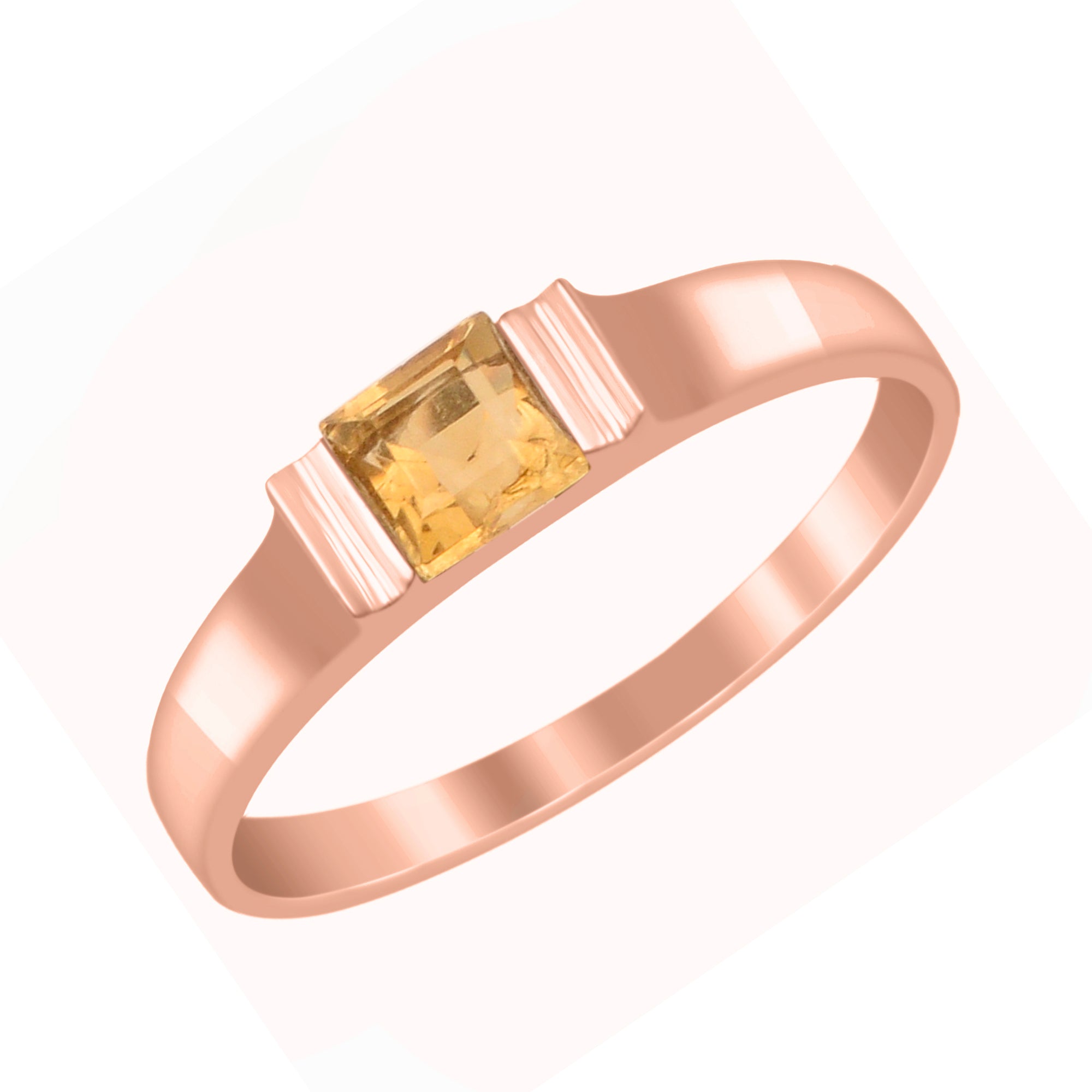 Citrine 4MM Princess Cut Stacking Ring - Sterling Silver