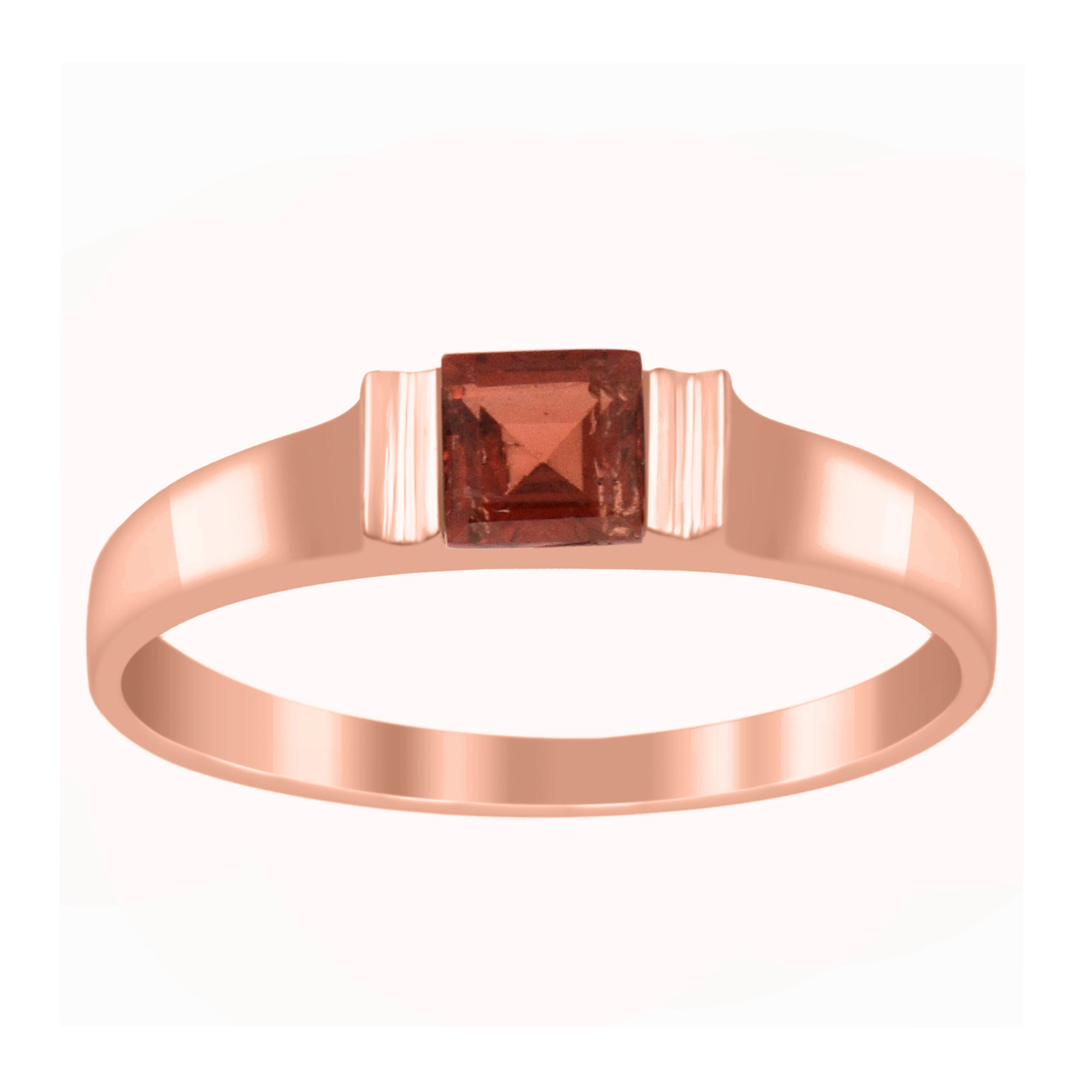 Garnet 4MM Princess Cut Stacking Ring - Sterling Silver