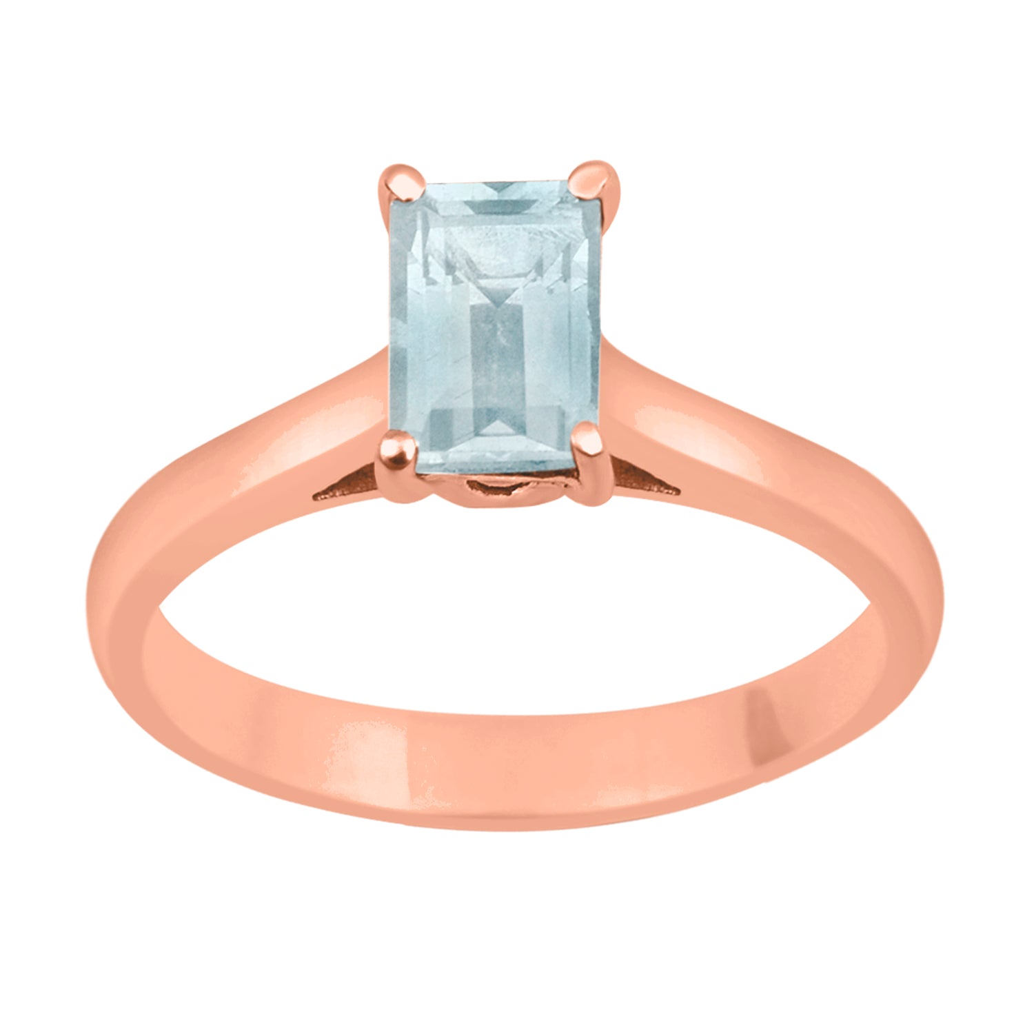 Aquamarine Emerald Cut 7X5MM Solitaire Ring-Sterling Silver