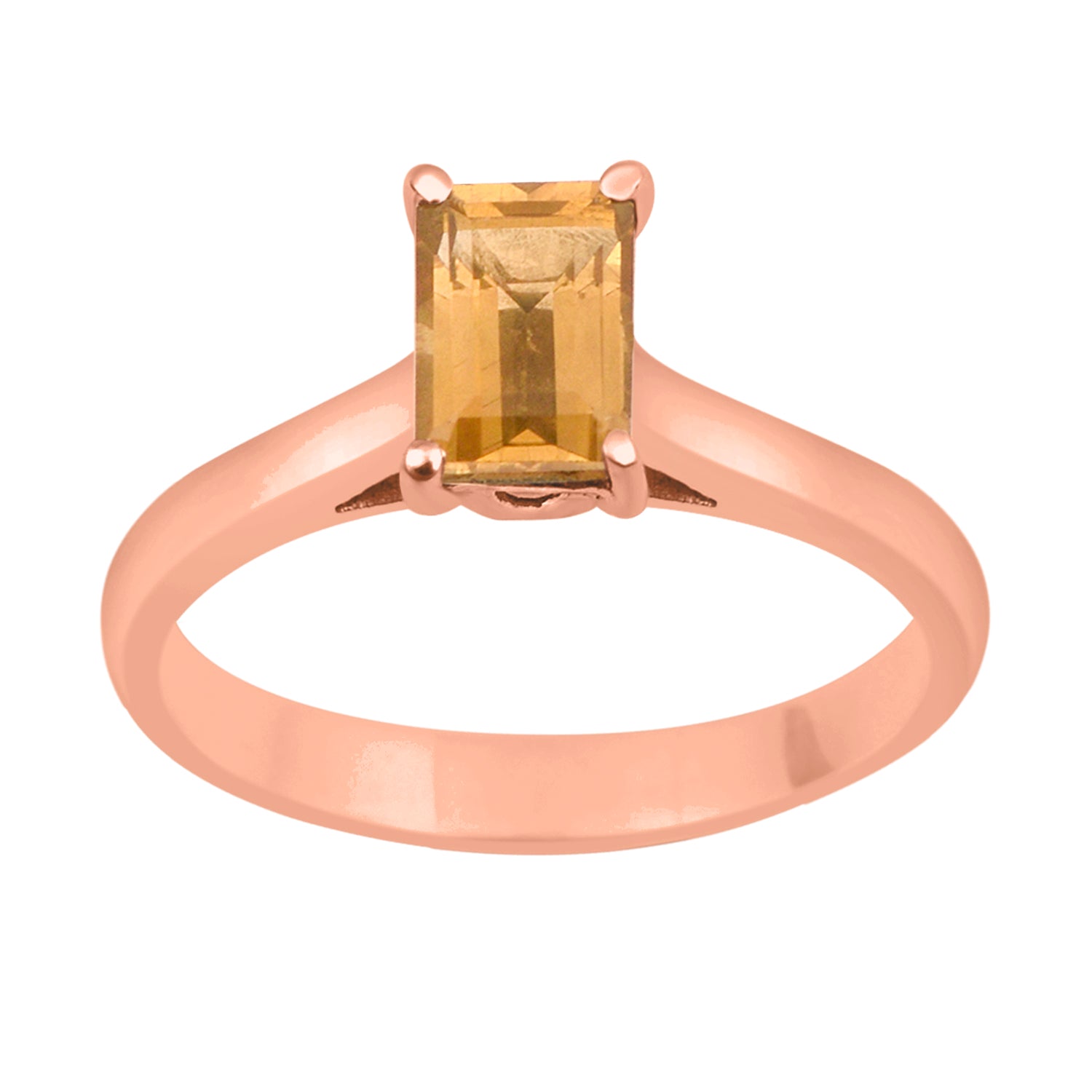 Citrine Emerald Cut 7X5MM Solitaire Ring-Sterling Silver