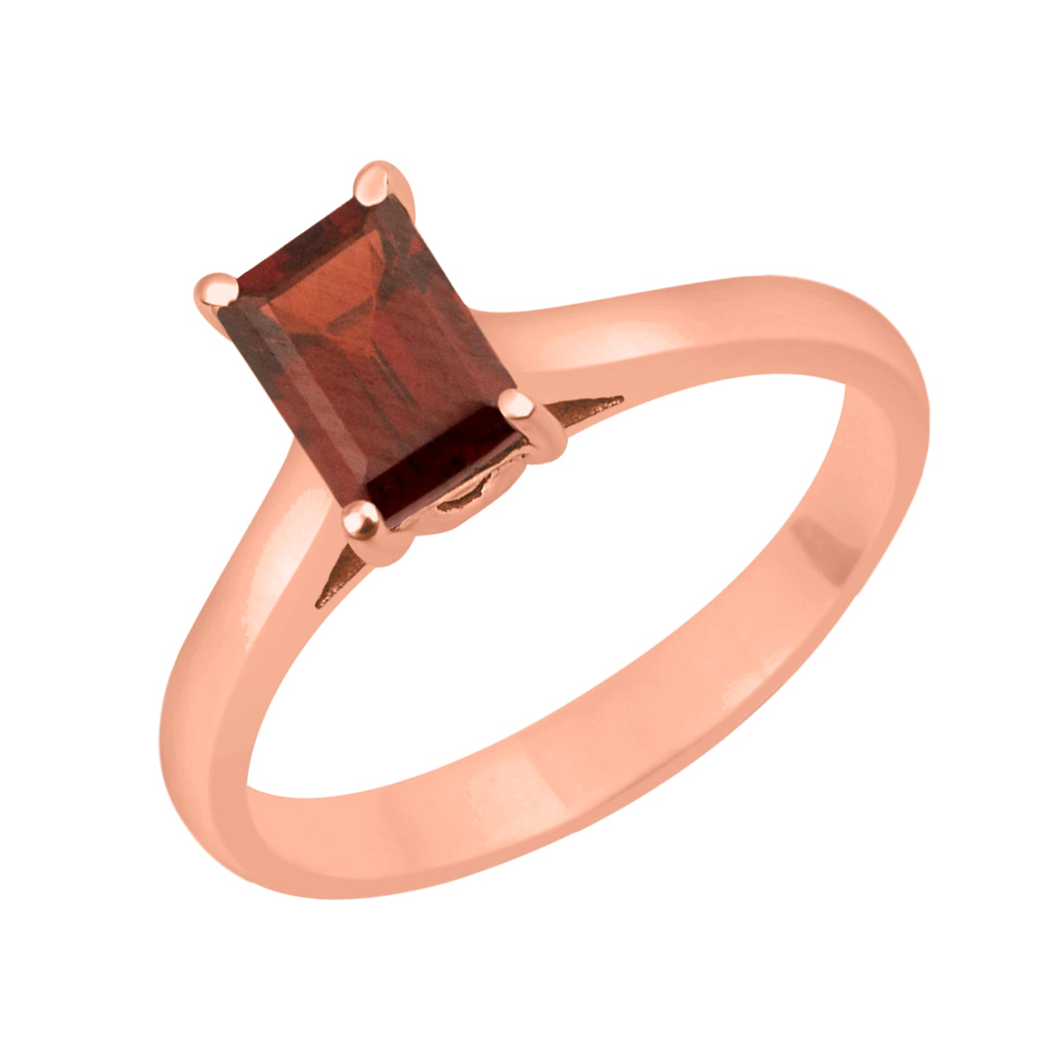 Garnet Emerald Cut 7X5MM Solitaire Ring-Sterling Silver