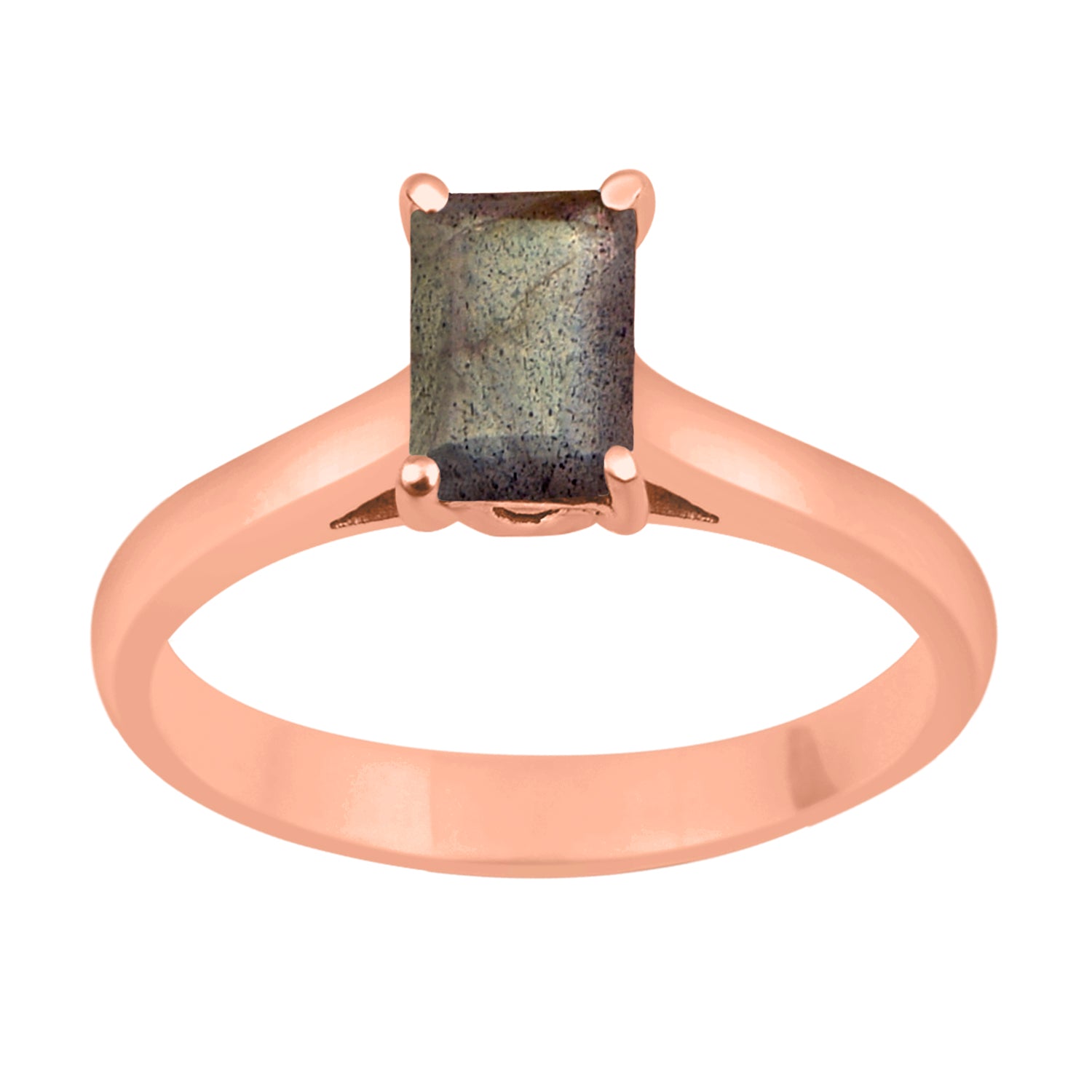 Labradorite Emerald Cut 7X5MM Solitaire Ring-Sterling Silver