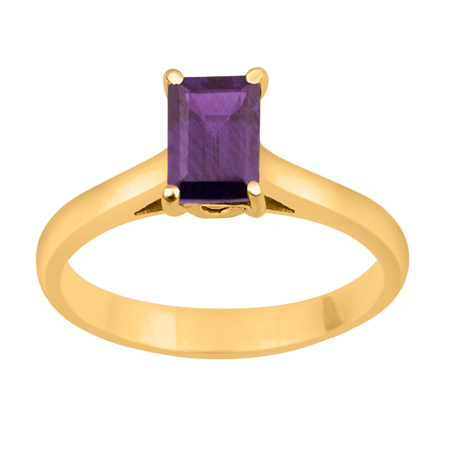 Amethyst Emerald Cut 7X5MM Solitaire Ring-Sterling Silver