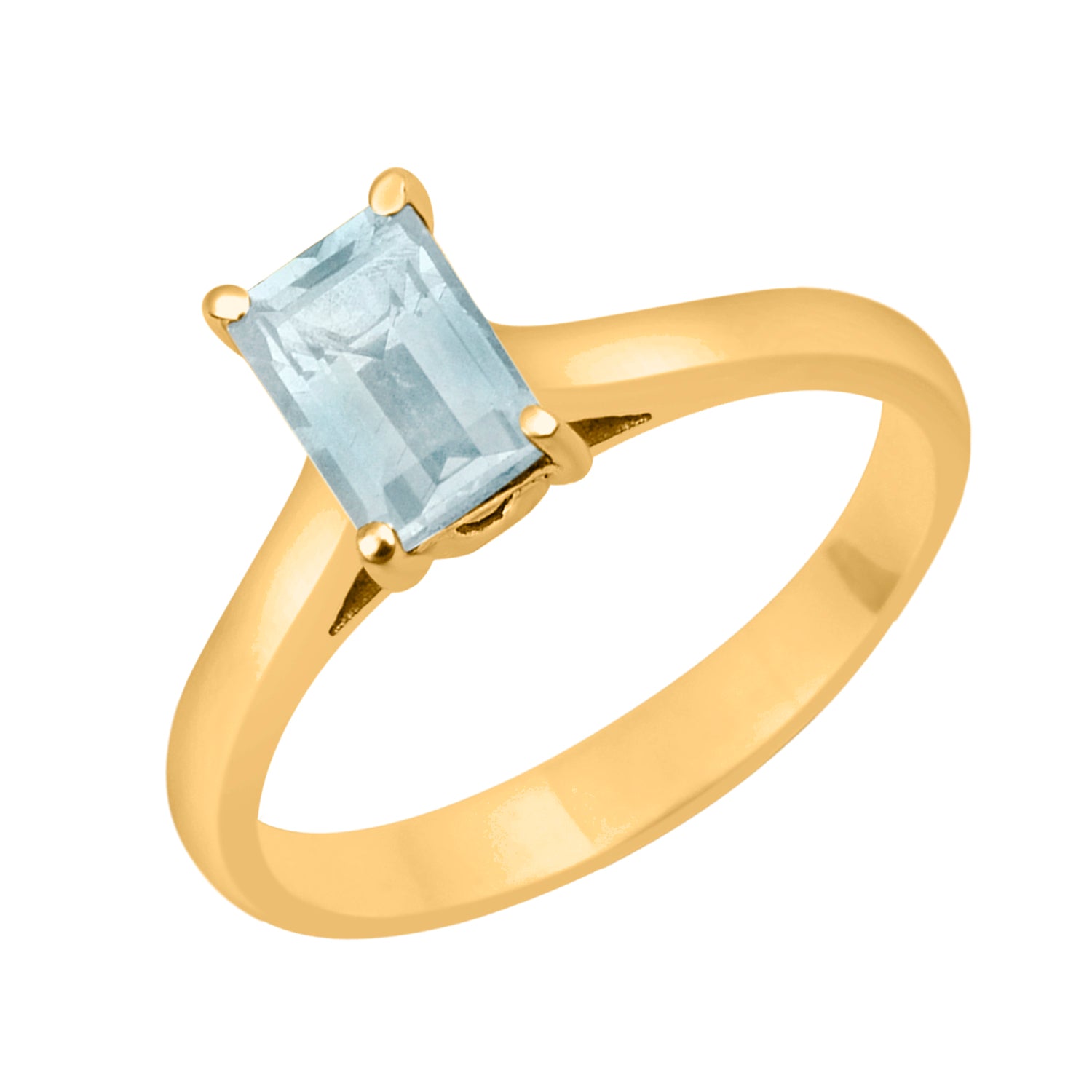 Aquamarine Emerald Cut 7X5MM Solitaire Ring-Sterling Silver
