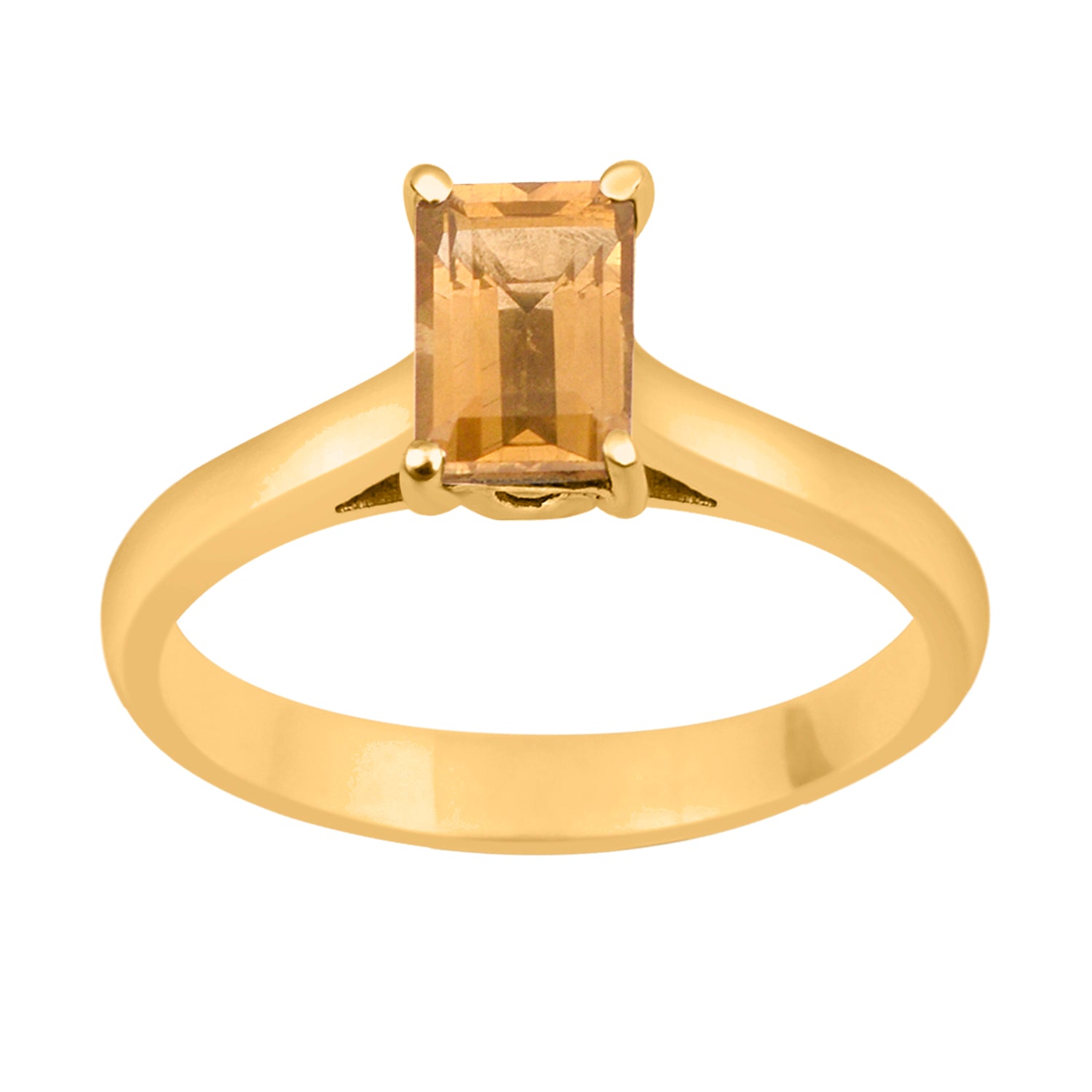 Citrine Emerald Cut 7X5MM Solitaire Ring-Sterling Silver