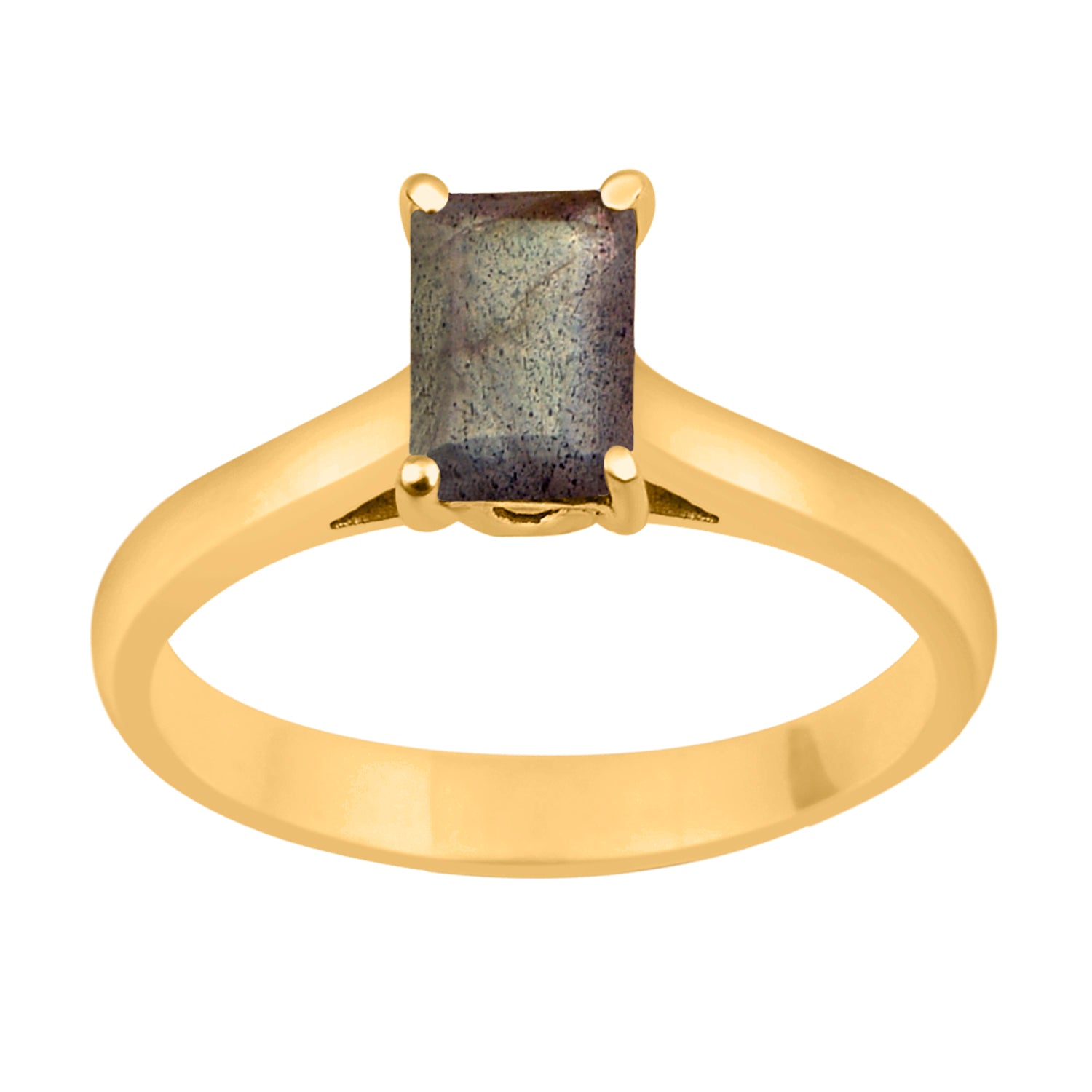 Labradorite Emerald Cut 7X5MM Solitaire Ring-Sterling Silver