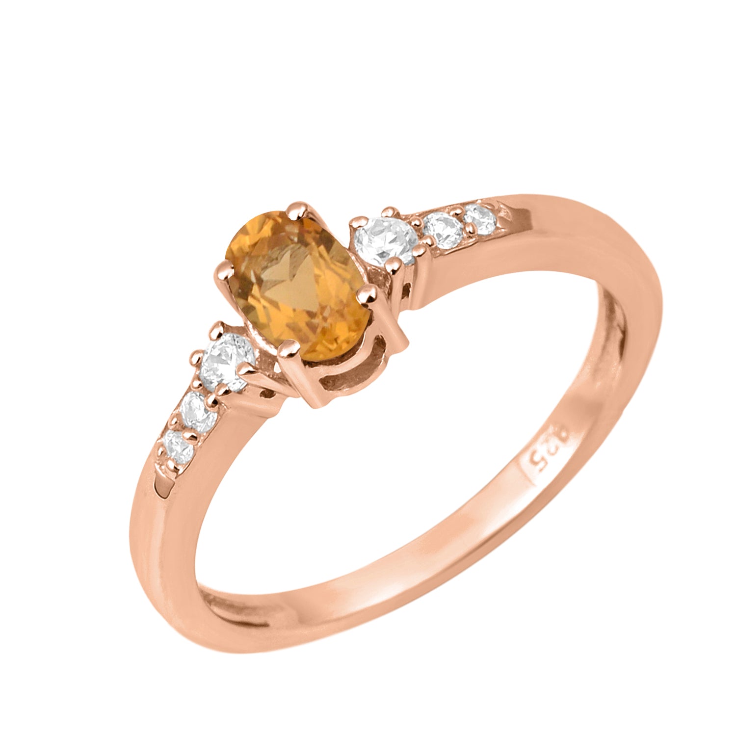 Oval 6X4mm Citrine & White Accents Ring-Sterling Silver