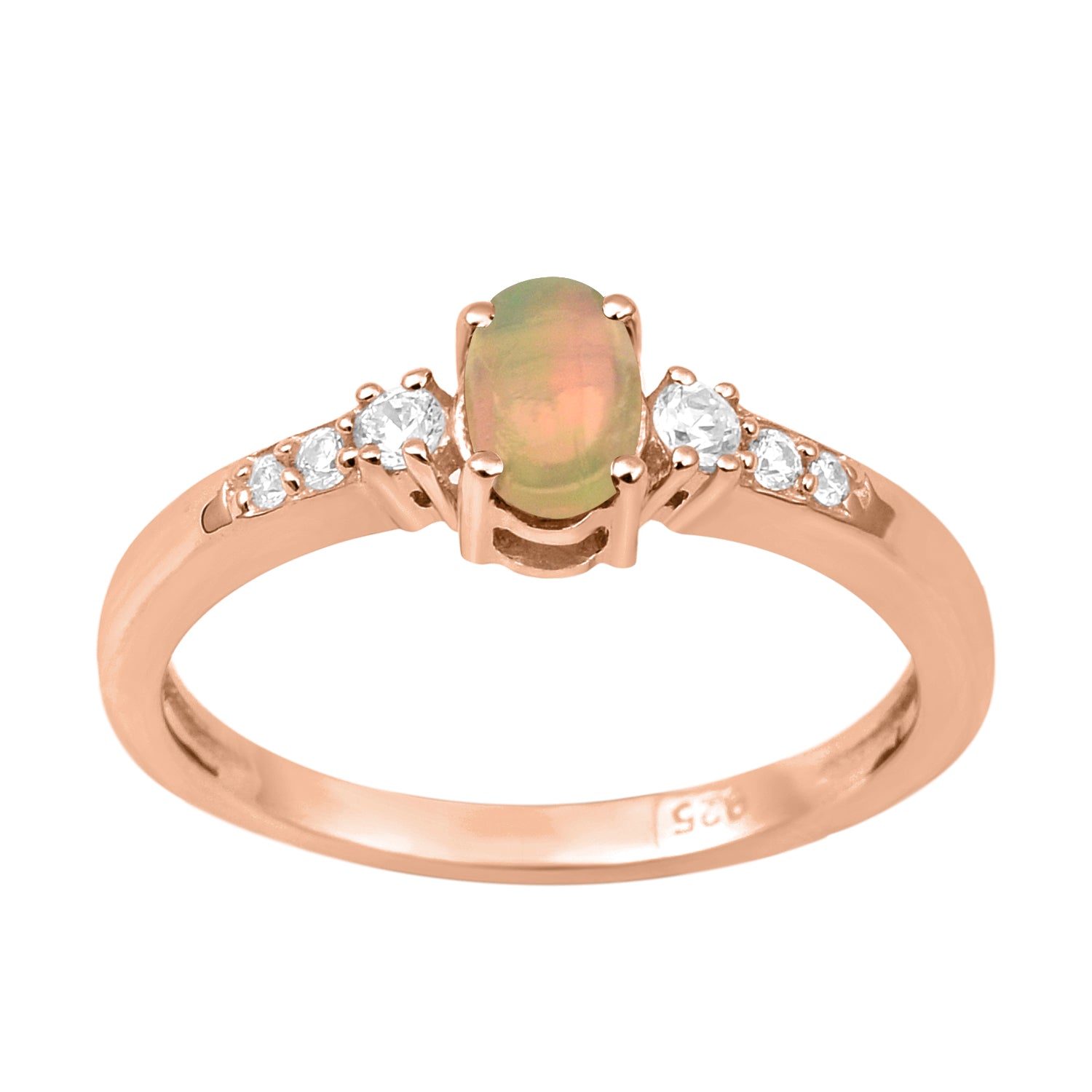 Oval 6X4mm Opal & White Accents Ring-Sterling Silver