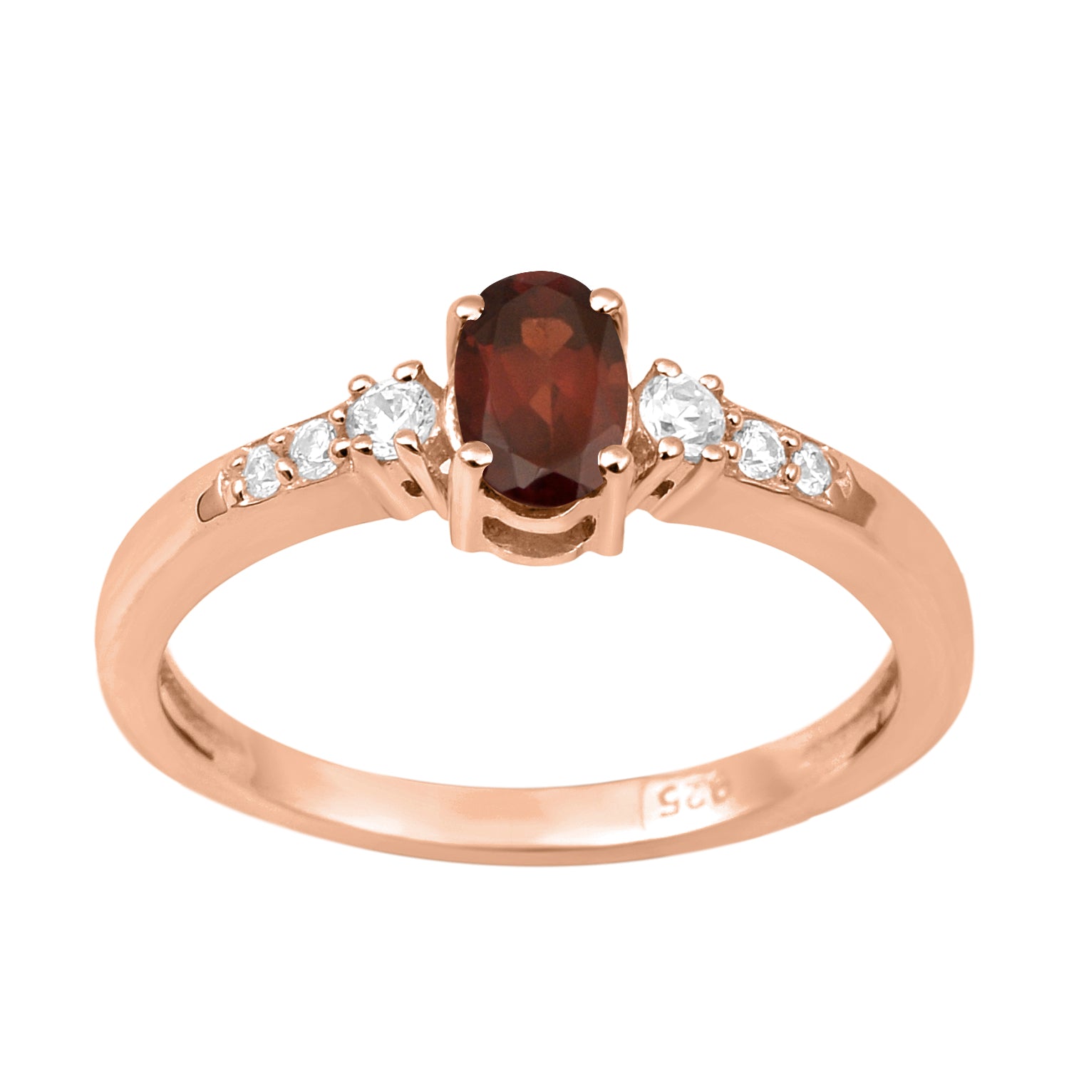 Oval 6X4mm Garnet & White Accents Ring-Sterling Silver
