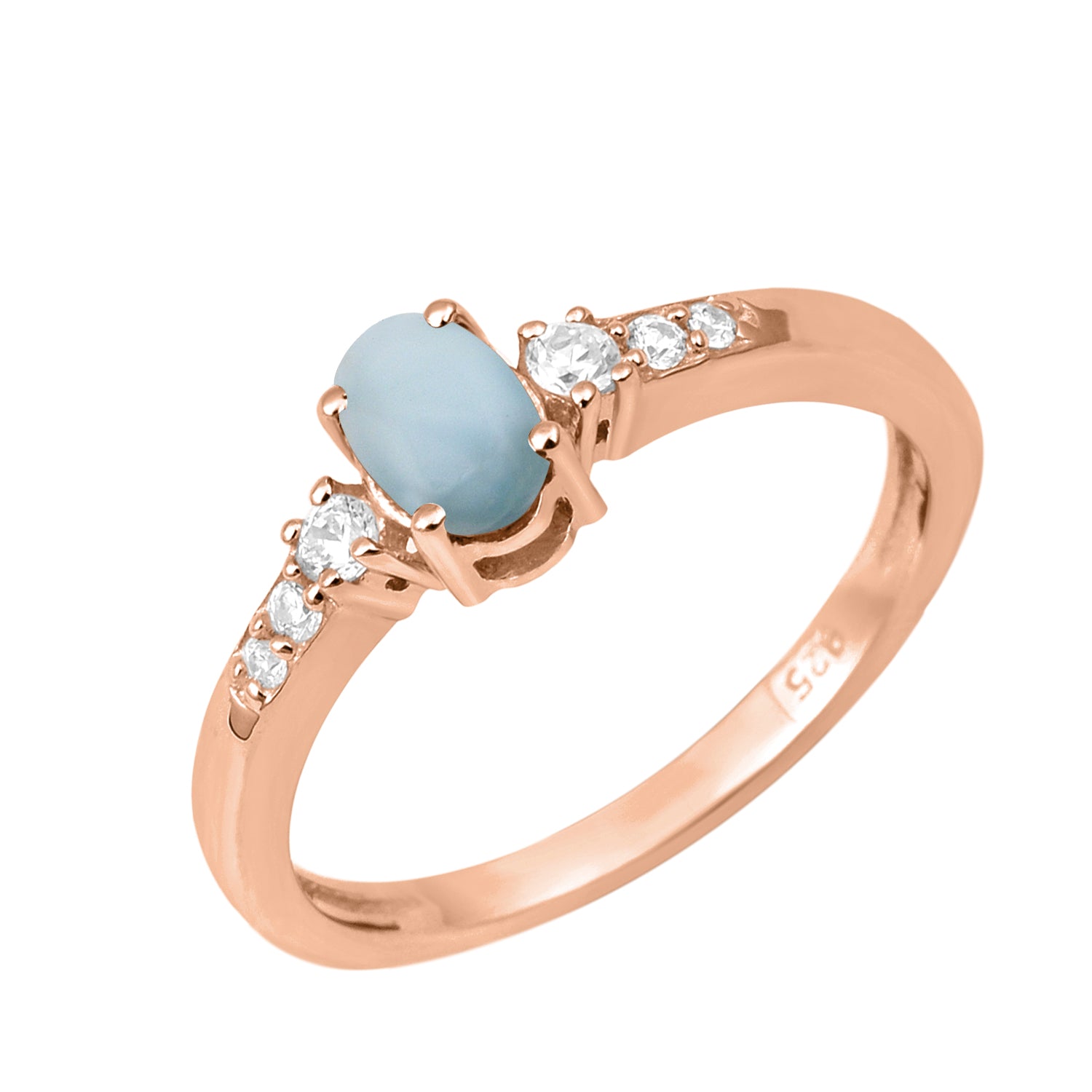Oval 6X4mm Larimar & White Accents Ring-Sterling Silver