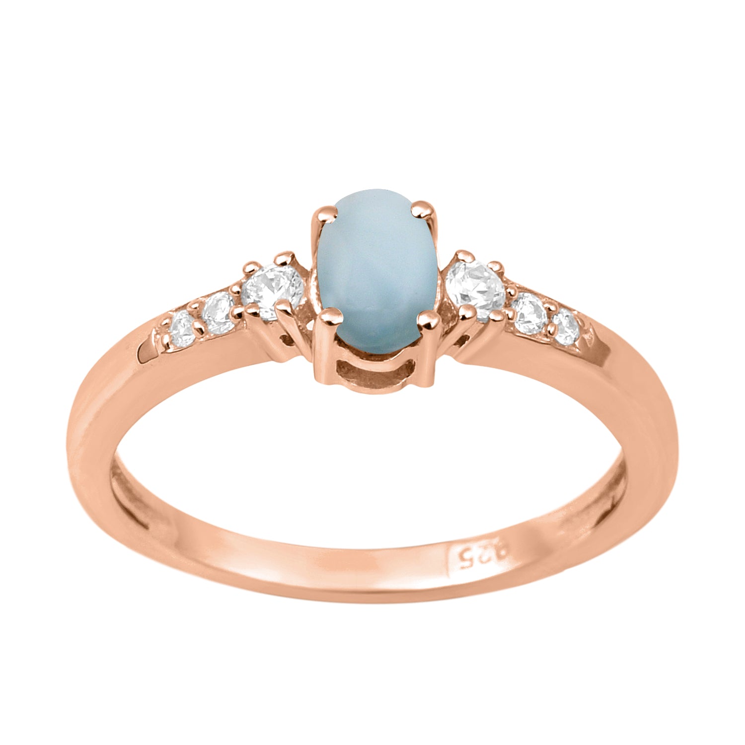 Oval 6X4mm Larimar & White Accents Ring-Sterling Silver