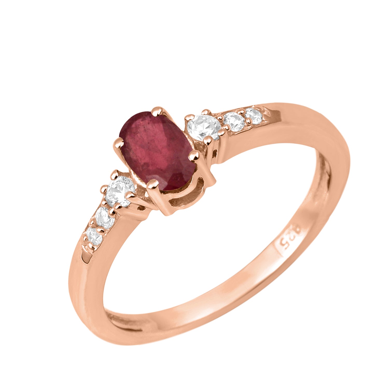 Oval 6X4mm Ruby & White Accents Ring-Sterling Silver