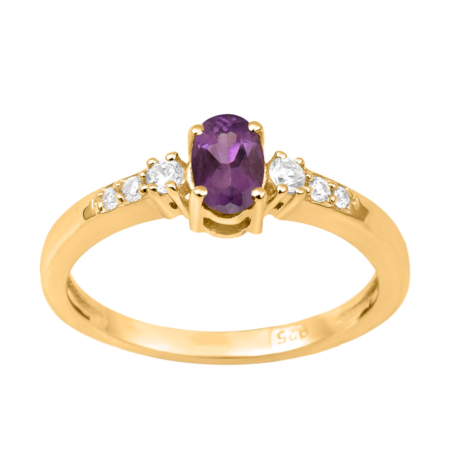 Oval 6X4mm Amethyst & White Accents Ring-Sterling Silver