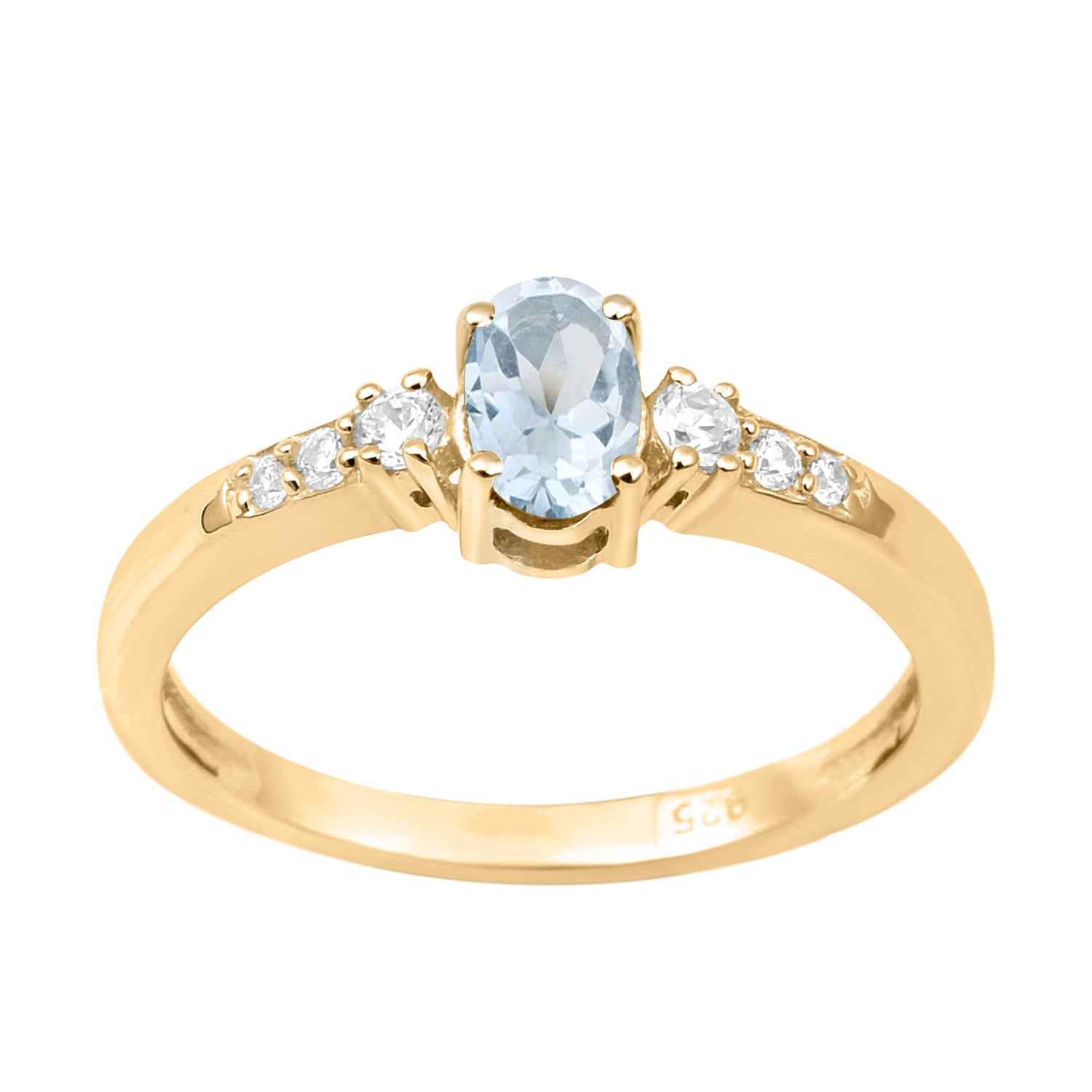 Oval 6X4mm Aquamarine & White Accents Ring-Sterling Silver