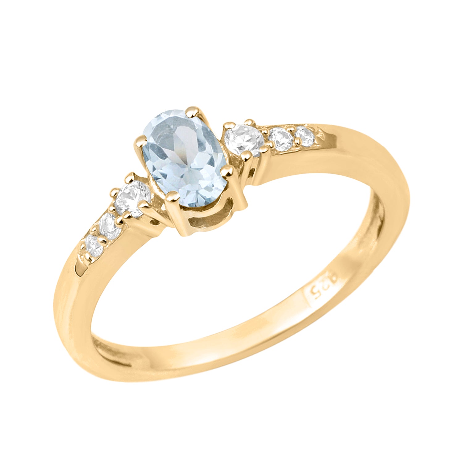 Oval 6X4mm Blue Topaz & White Accents Ring-Sterling Silver