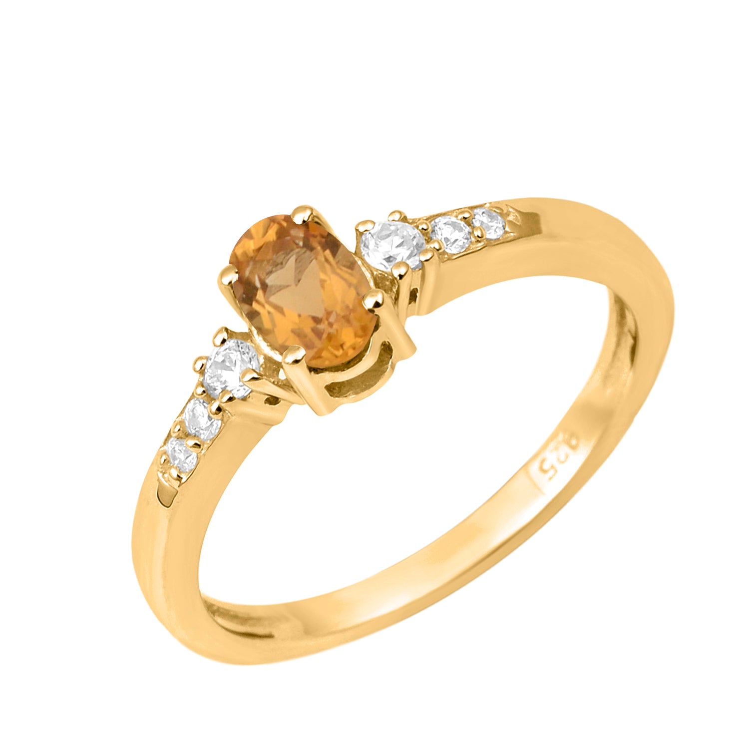Oval 6X4mm Citrine & White Accents Ring-Sterling Silver