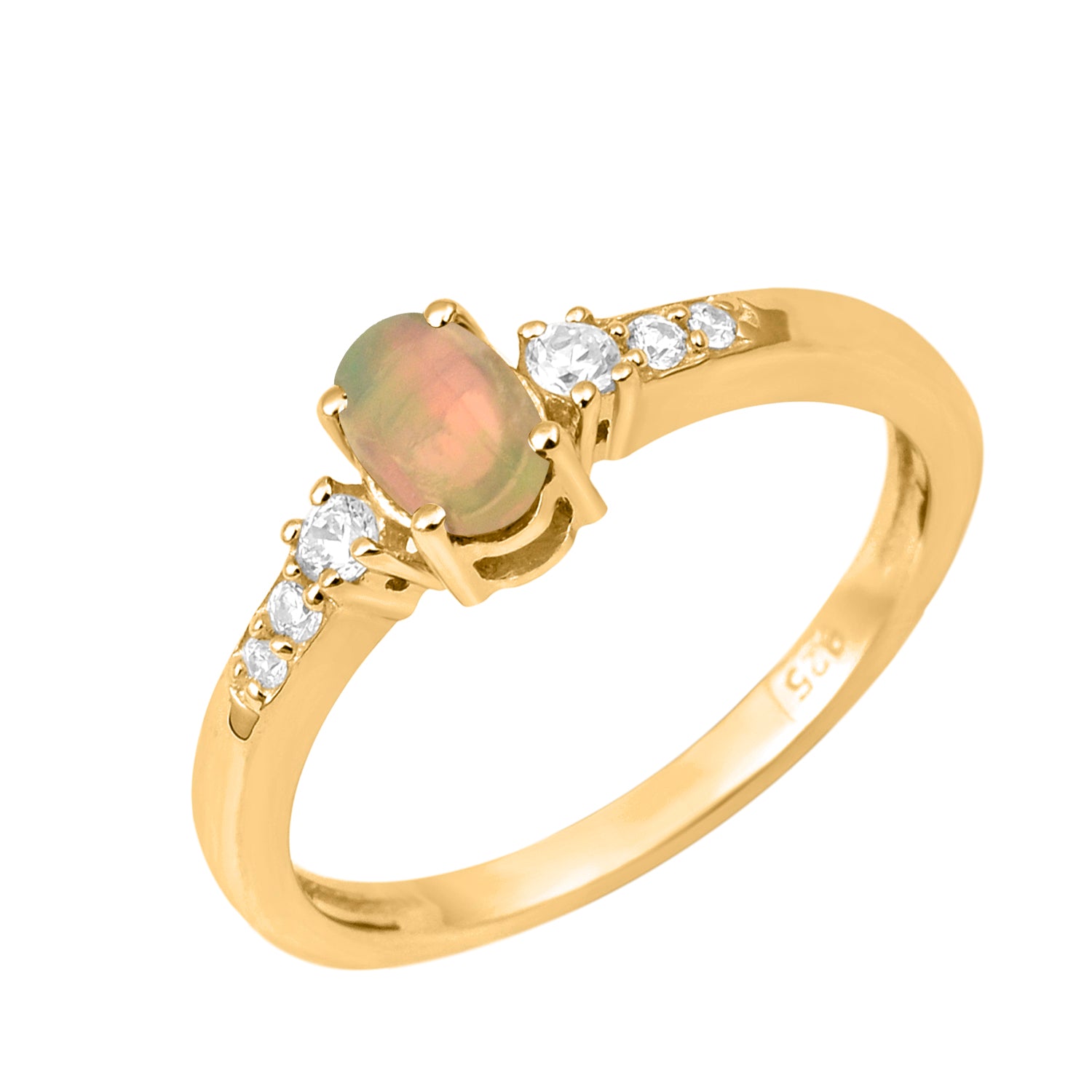 Oval 6X4mm Opal & White Accents Ring-Sterling Silver