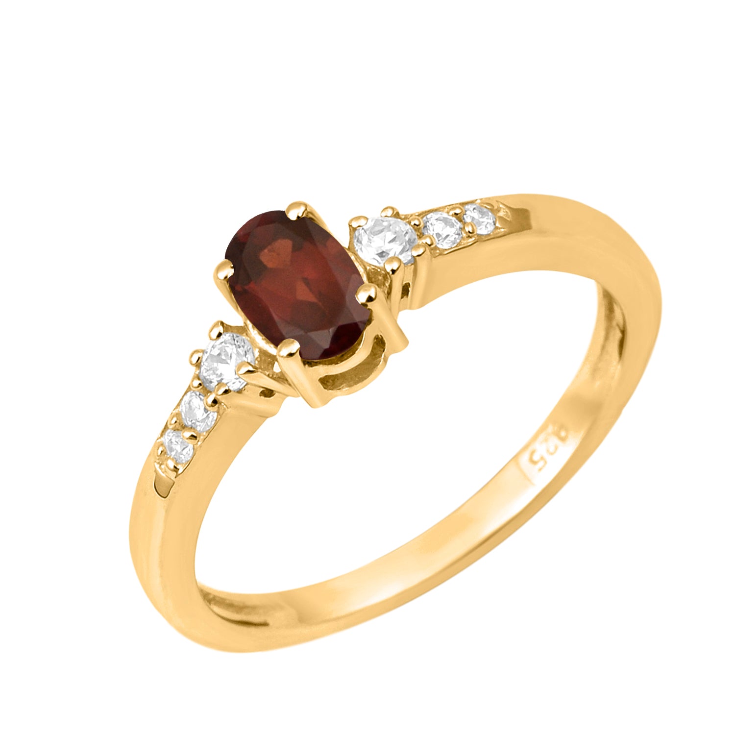 Oval 6X4mm Garnet & White Accents Ring-Sterling Silver