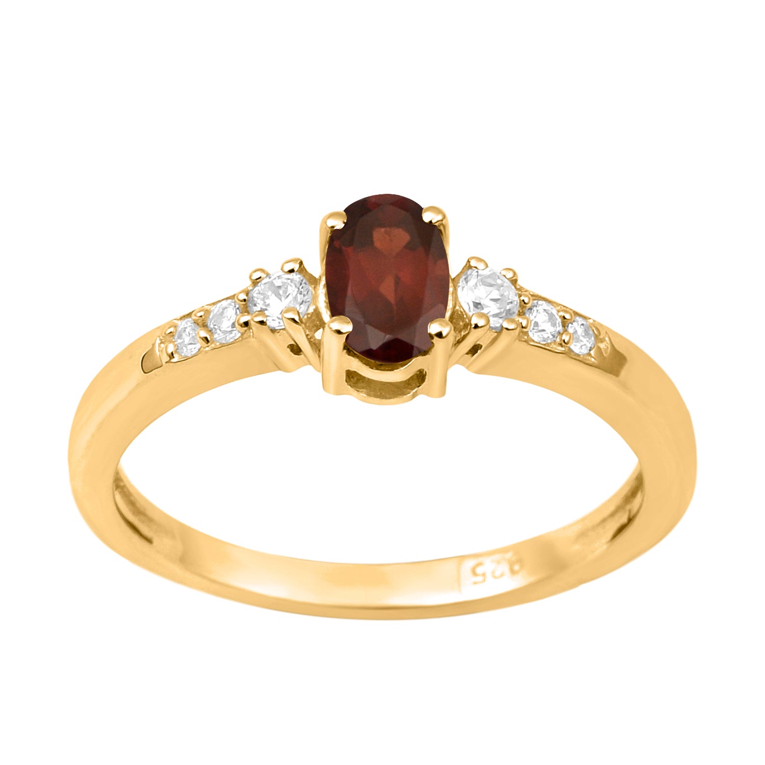 Oval 6X4mm Garnet & White Accents Ring-Sterling Silver