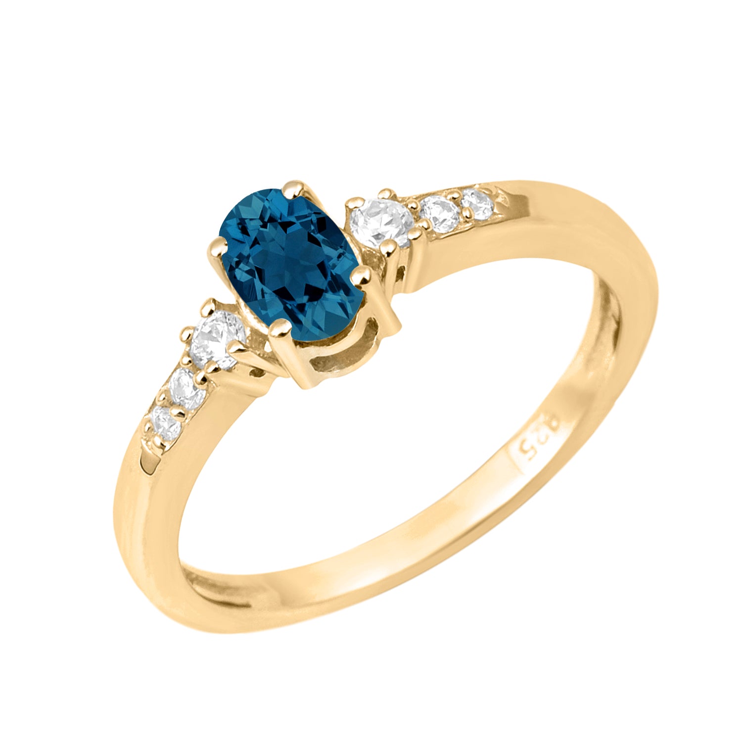 Oval 6X4mm London Blue Topaz & White Accents Ring-Sterling Silver