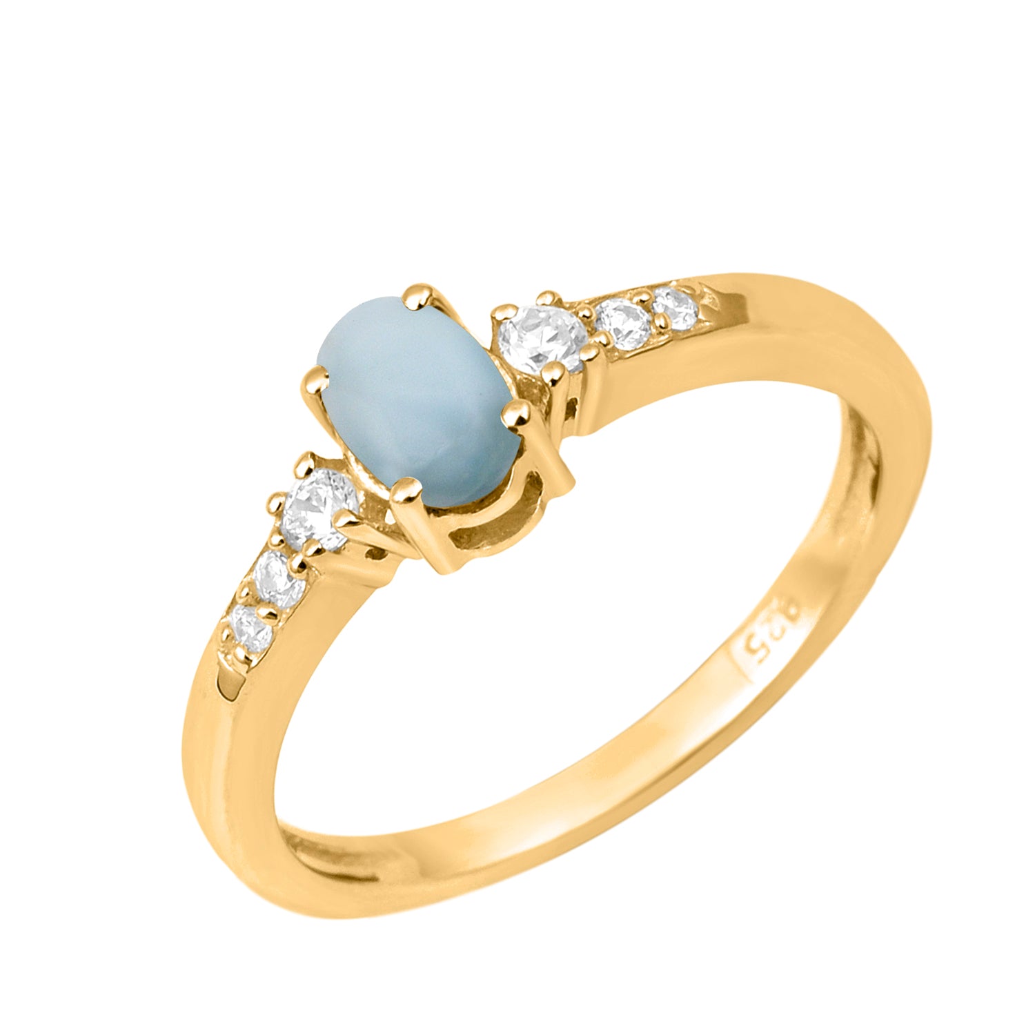 Oval 6X4mm Larimar & White Accents Ring-Sterling Silver