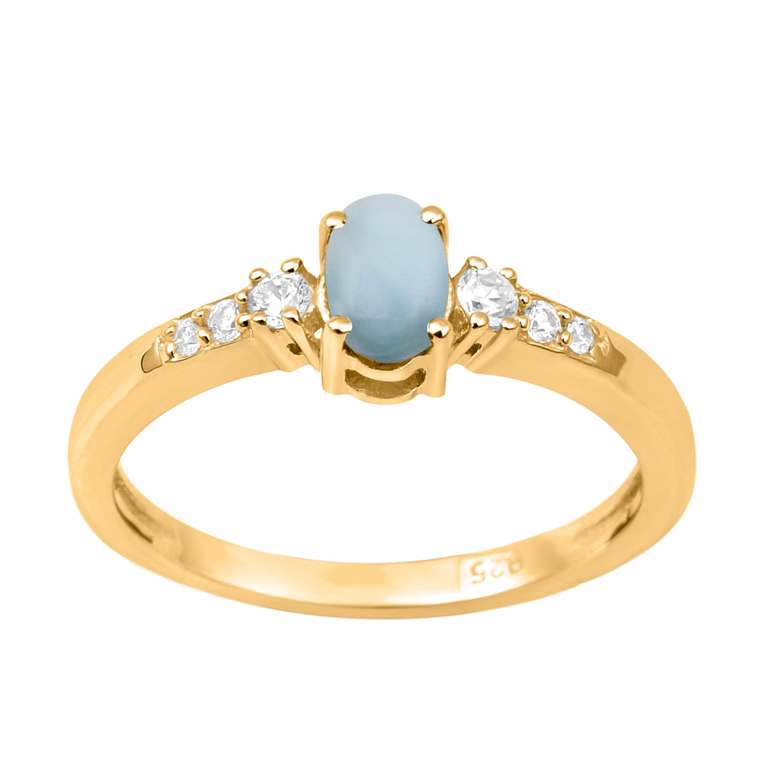 Oval 6X4mm Larimar & White Accents Ring-Sterling Silver