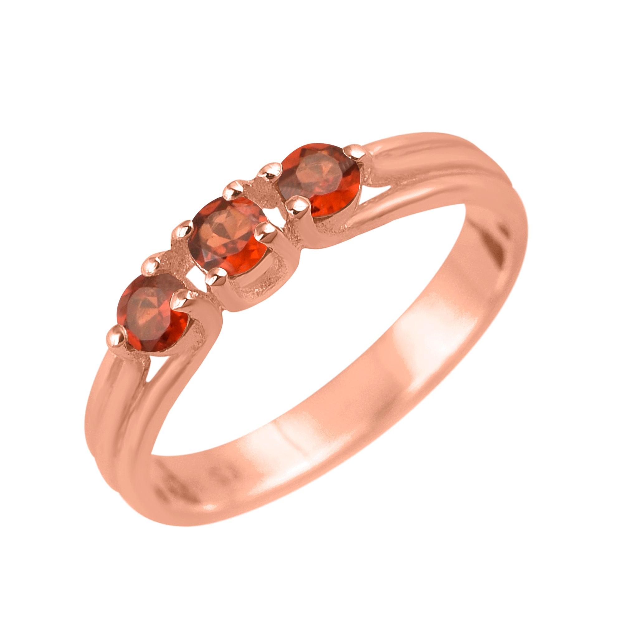 Garnet Round Three-Stone Women Ring-925 Sterling Silver