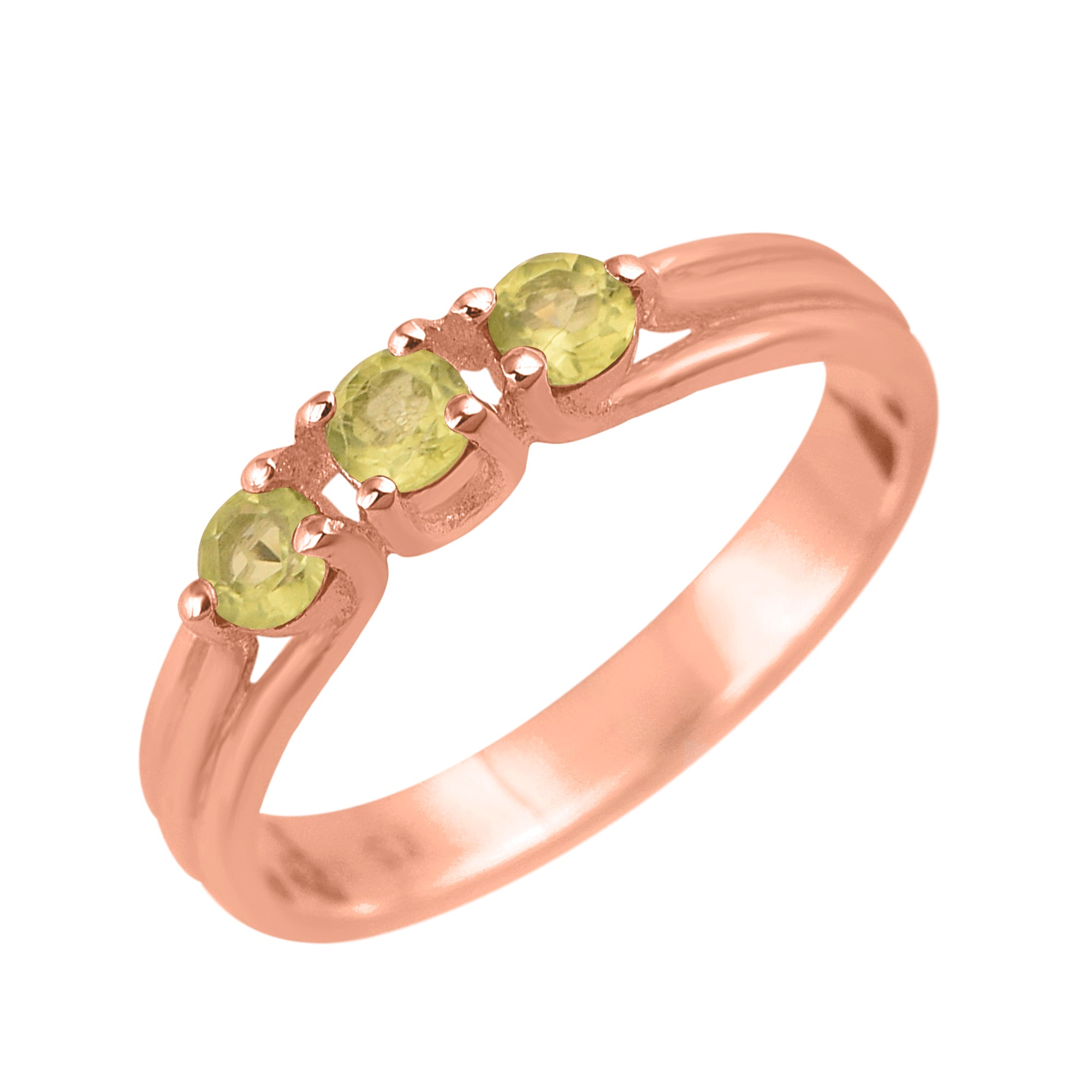 Peridot Round Three-Stone Women Ring-925 Sterling Silver