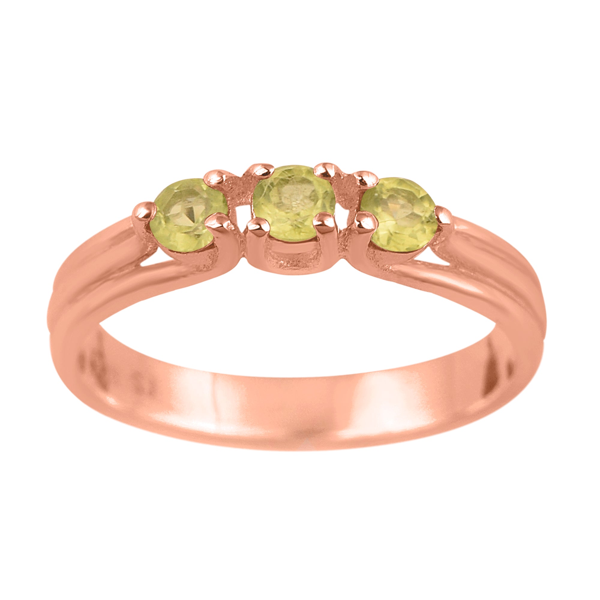 Peridot Round Three-Stone Women Ring-925 Sterling Silver