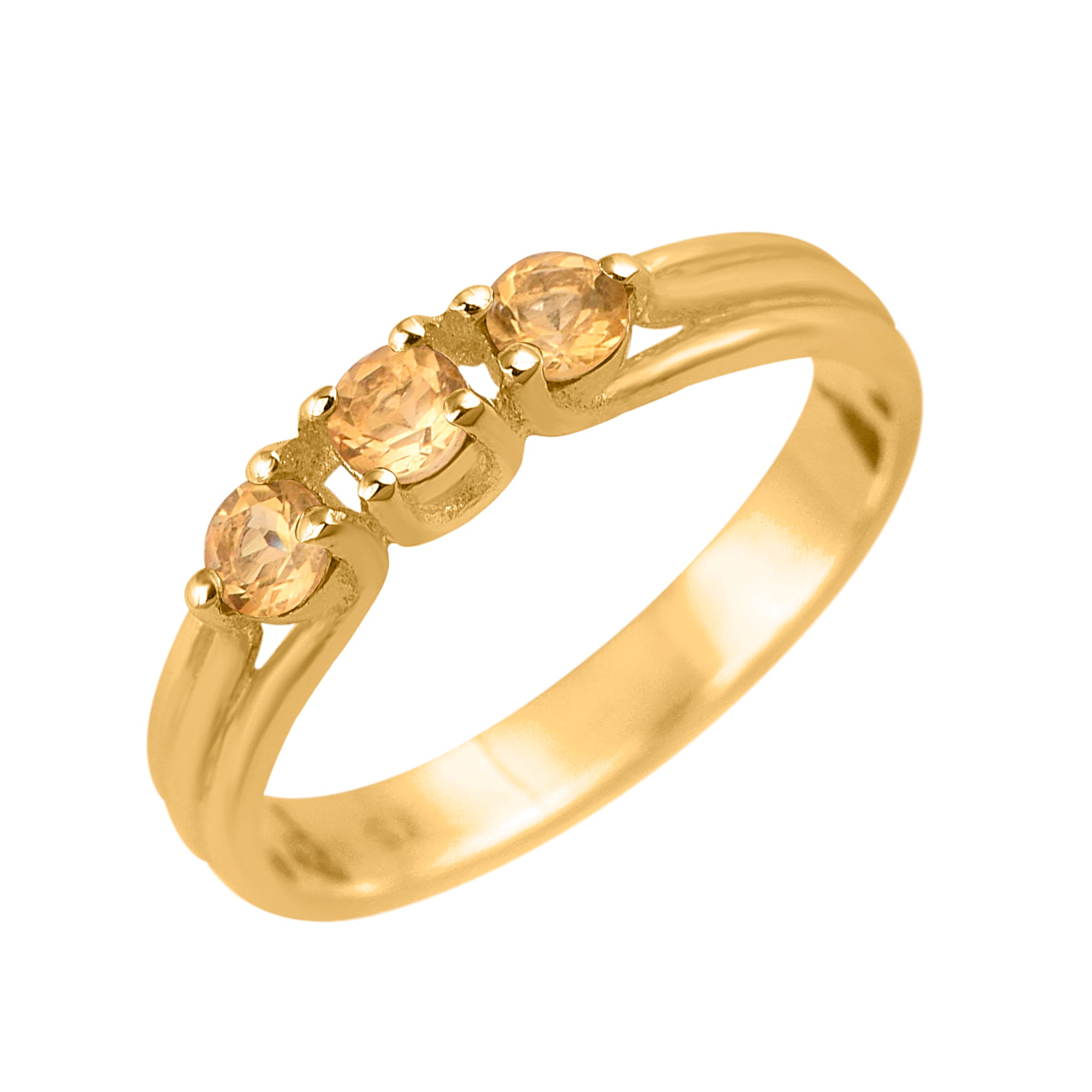 Citrine Round Three-Stone Women Ring-925 Sterling Silver