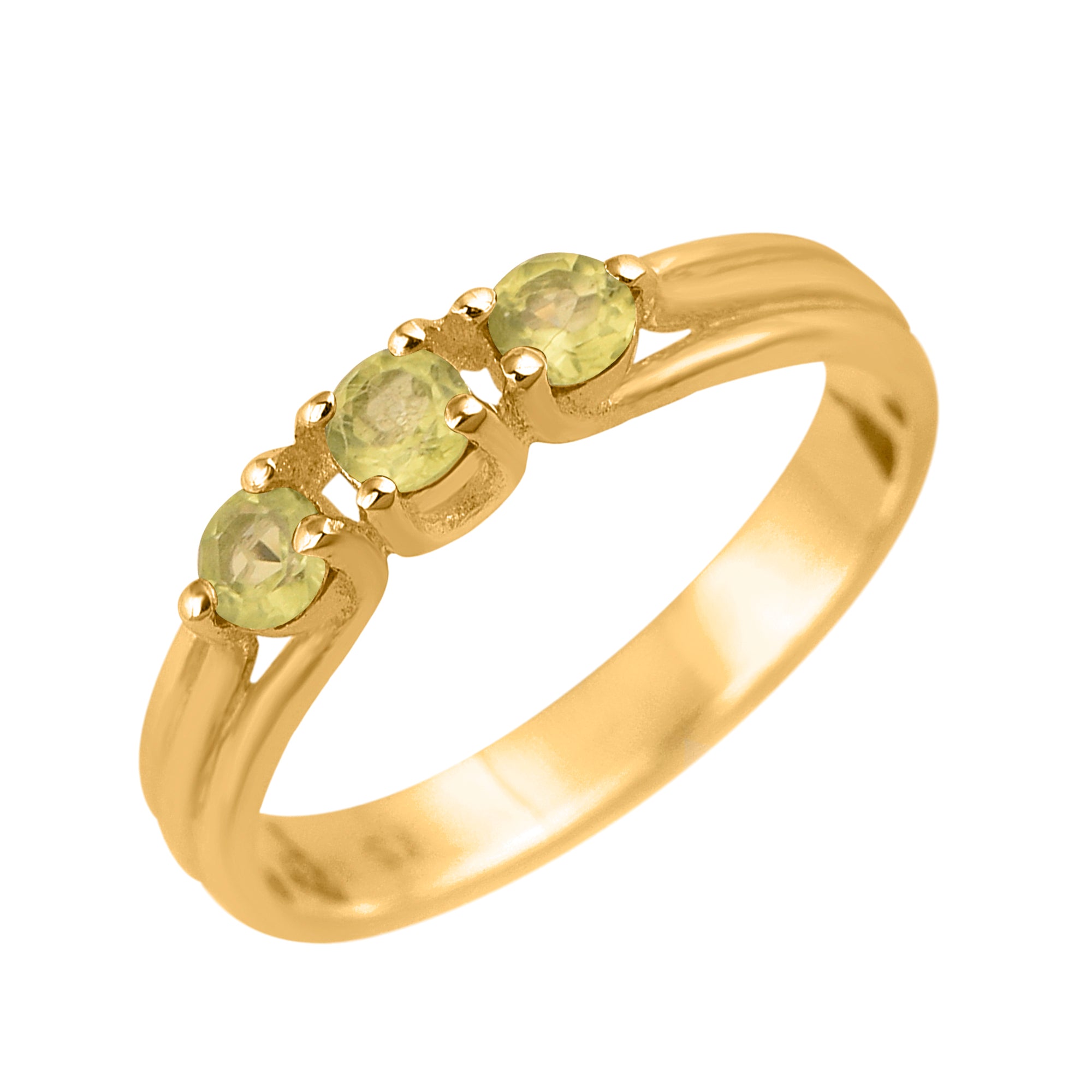 Peridot Round Three-Stone Women Ring-925 Sterling Silver