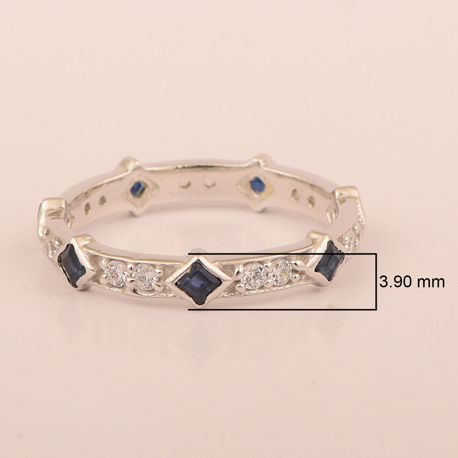 Stackable Square 0.50 Ctw Blue Sapphire Women Sterling Silver Ring - Kimaya INC