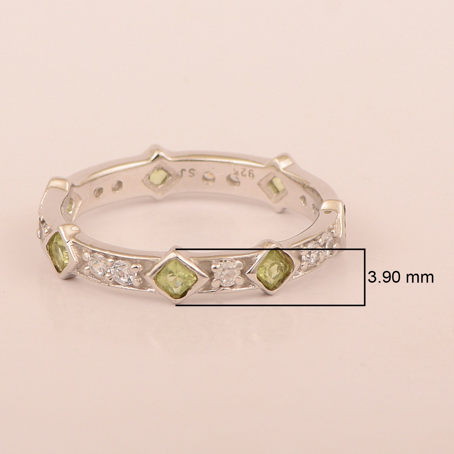 Stackable Square 0.50 Ctw Peridot Women Sterling Silver Ring - Kimaya INC