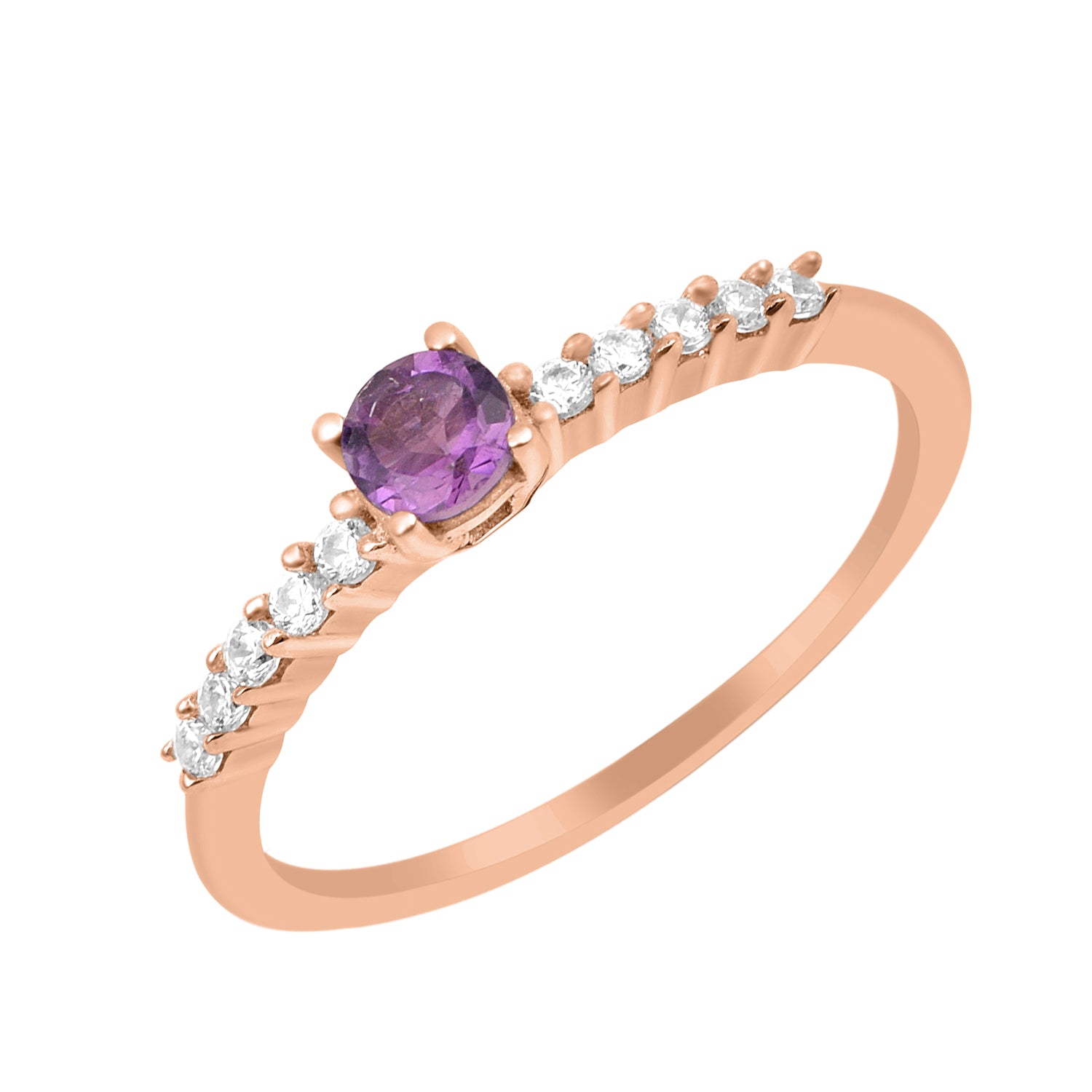 Amethyst Solitaire Wedding Ring - Sterling Silver