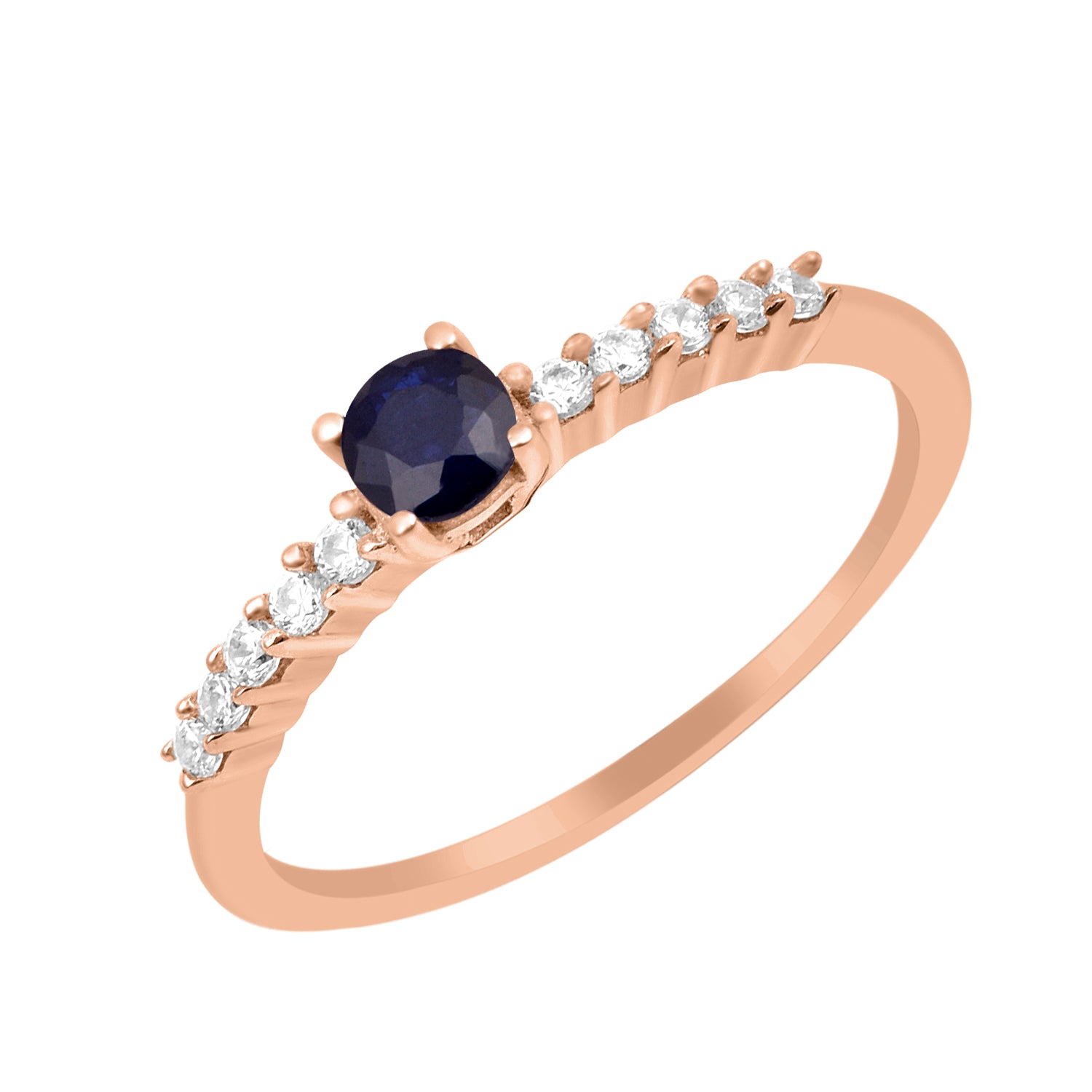 Blue Sapphire Solitaire Wedding Ring - Sterling Silver
