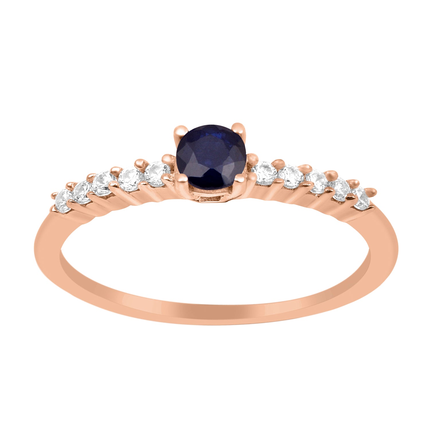 Blue Sapphire Solitaire Wedding Ring - Sterling Silver